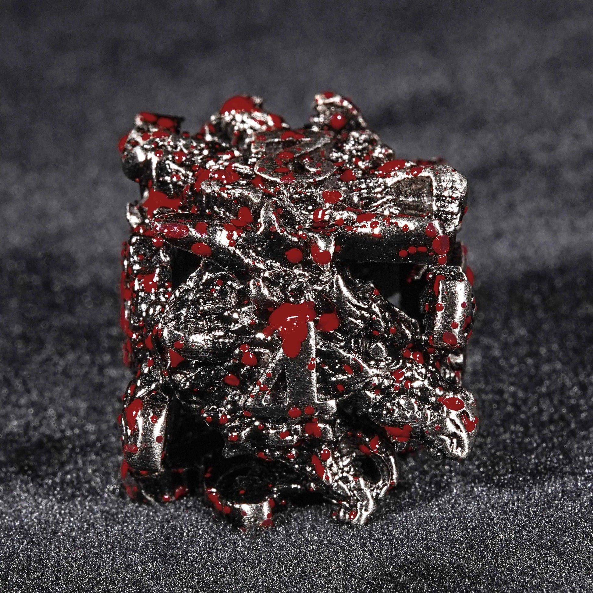 Dark Dragon - Bloodstained Skeleton Metal DND D6 Dice | Bear Dice
