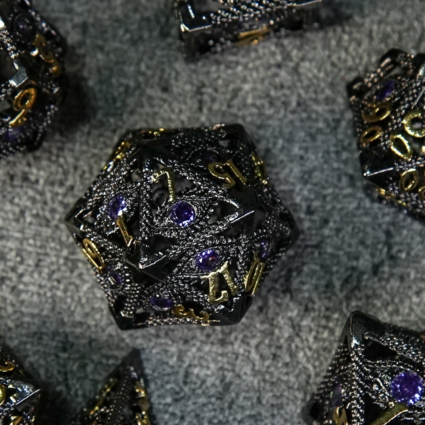 DND Amethyst Dragon's Eye Hollow Metal D20  Dice | Eyes of Cthulhu | Bear Dice