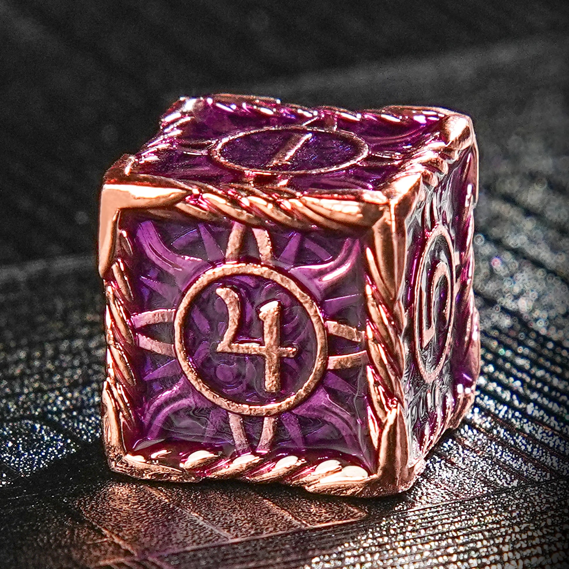 Sun Pattern Red Copper Purple Metal Solid dnd D6 Dice | Bear Dice