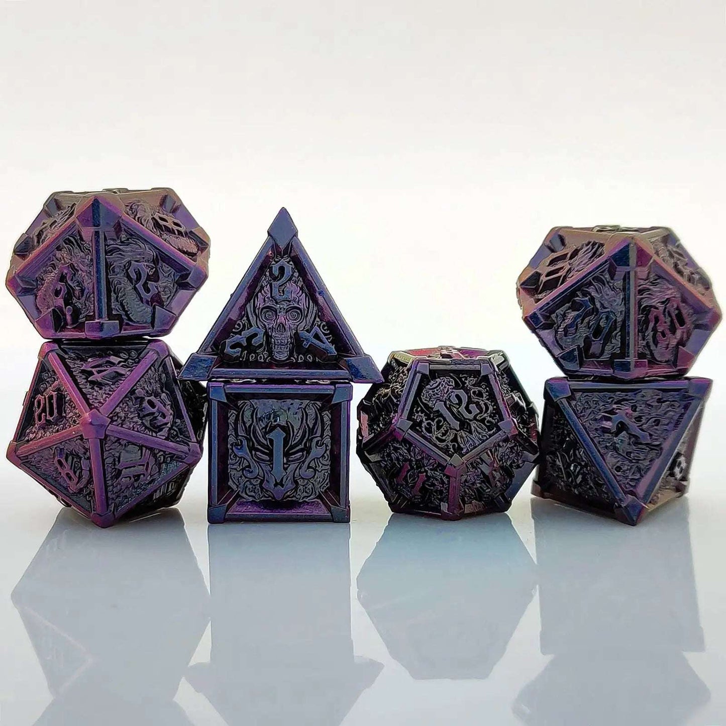 Gothic Mysticism - Star Corner Gradient Purple Blue Metallic DND dice set - Dragon Head, Skull, Octopus | Bear Dice