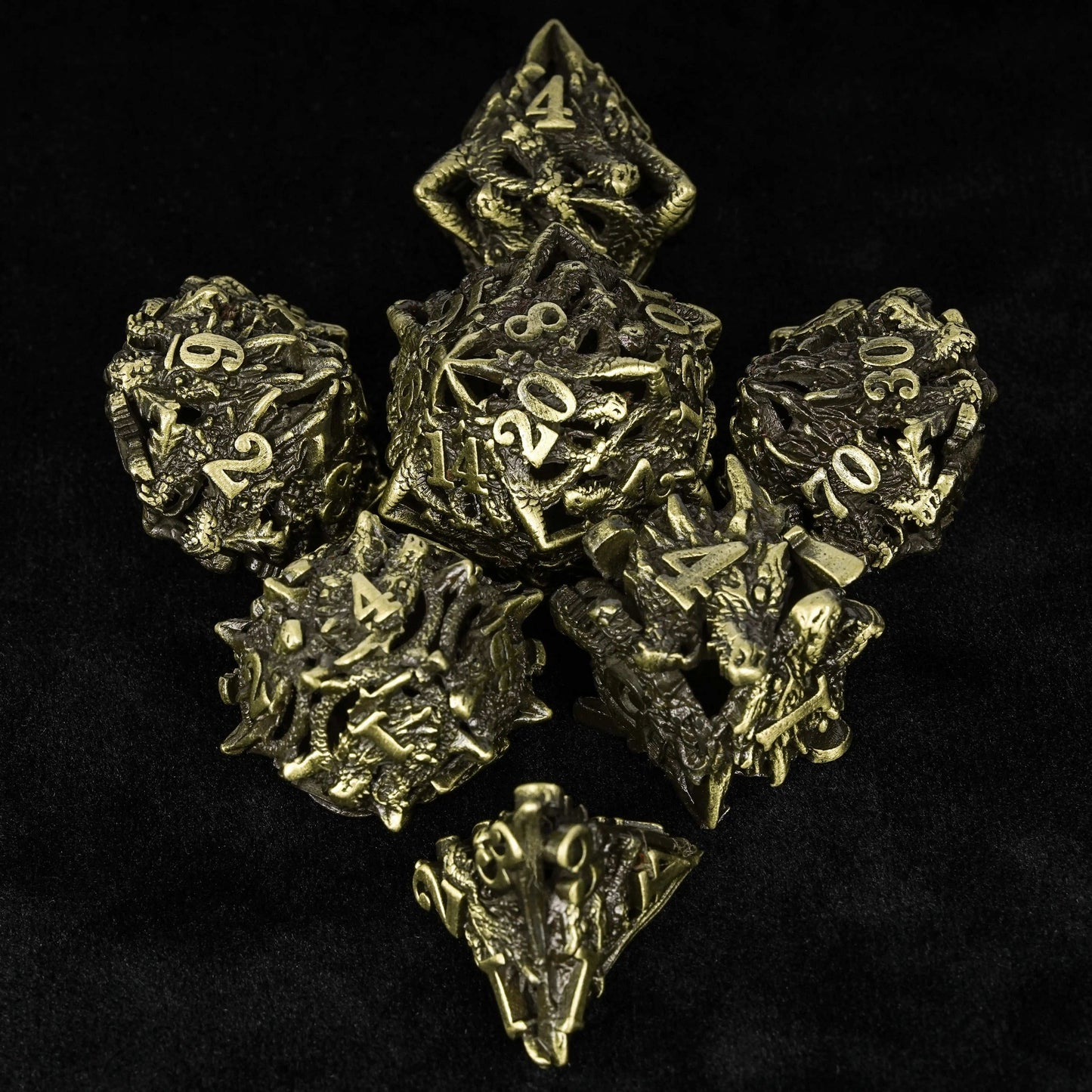 Dragon Head Bronze Hollow Metal dnd Dice Set | Bear Dice
