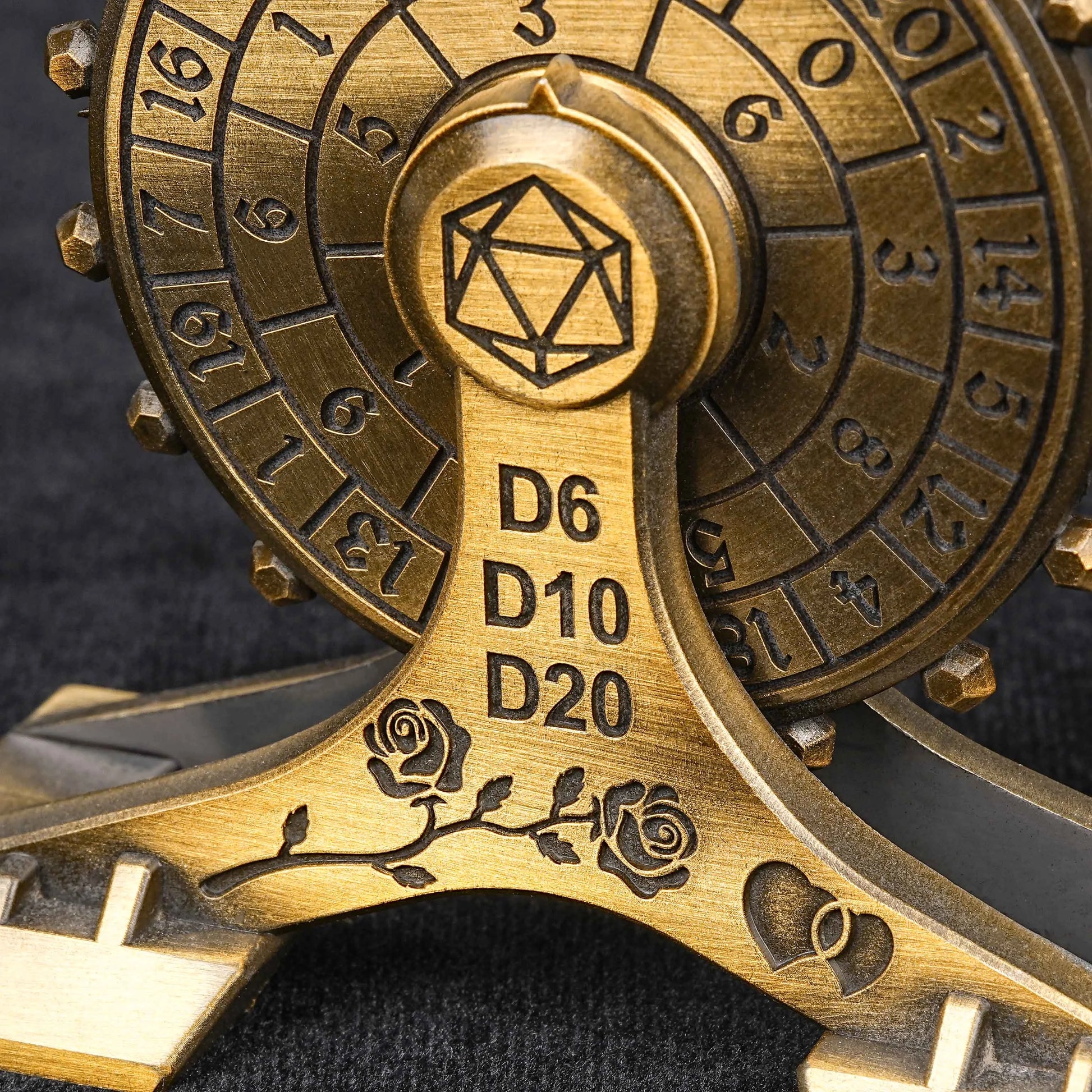 Metal DND Unique Dice: Antique Gold Rose Ferris Wheel Spin Dice - D6、D10、D20| Bear Dice