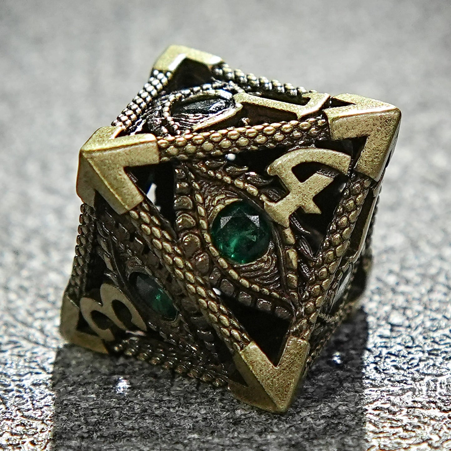 Bronze Emerald Dragon Eye Hollow Metal DND  D8 Dice | Bear Dice