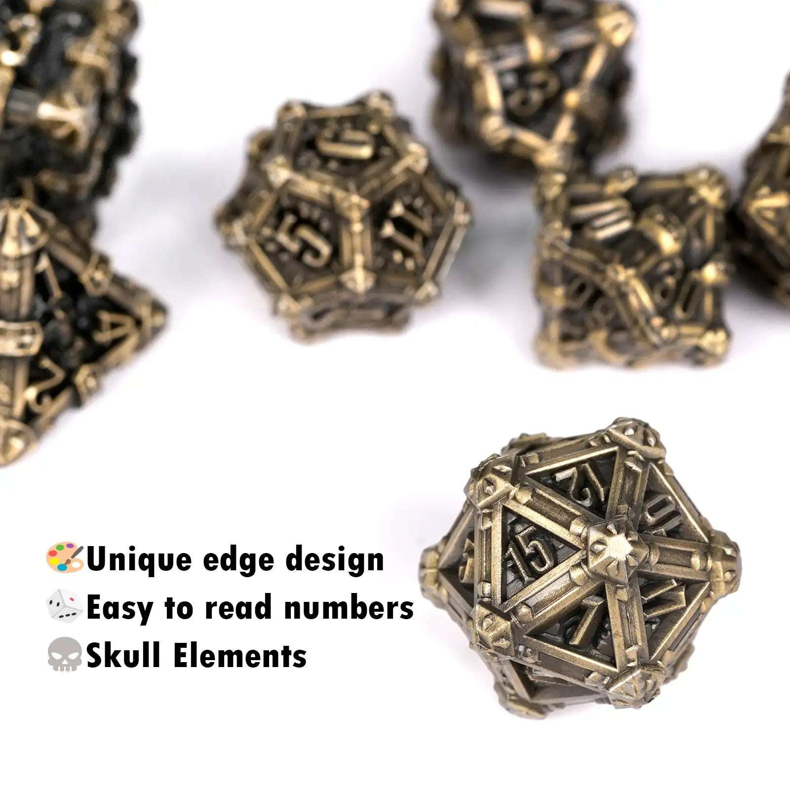 Mysterious dark gothic skeleton series metal d20 dice | Bear Dice

