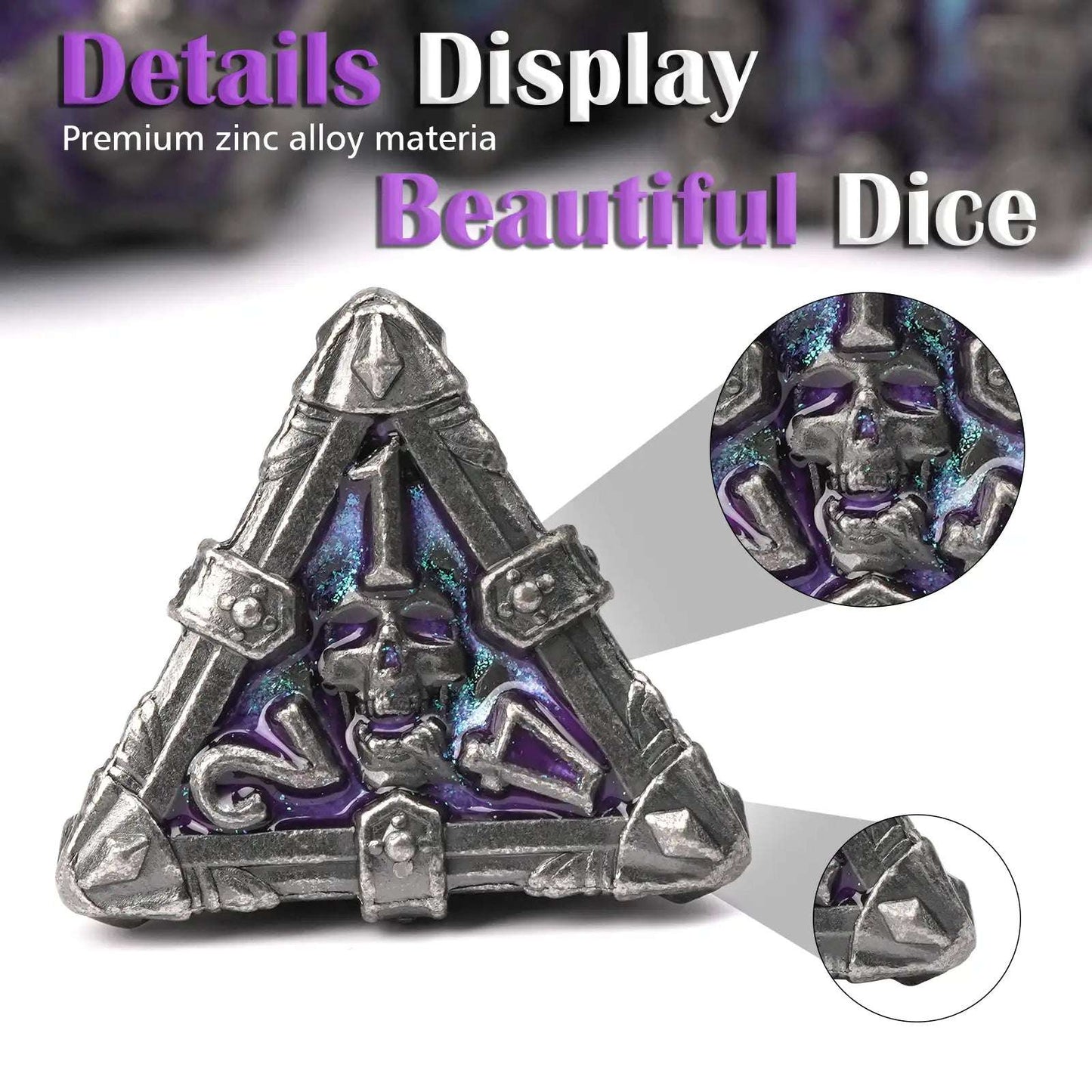 Mysterious dark gothic skeleton series metal d4 dice | Bear Dice
