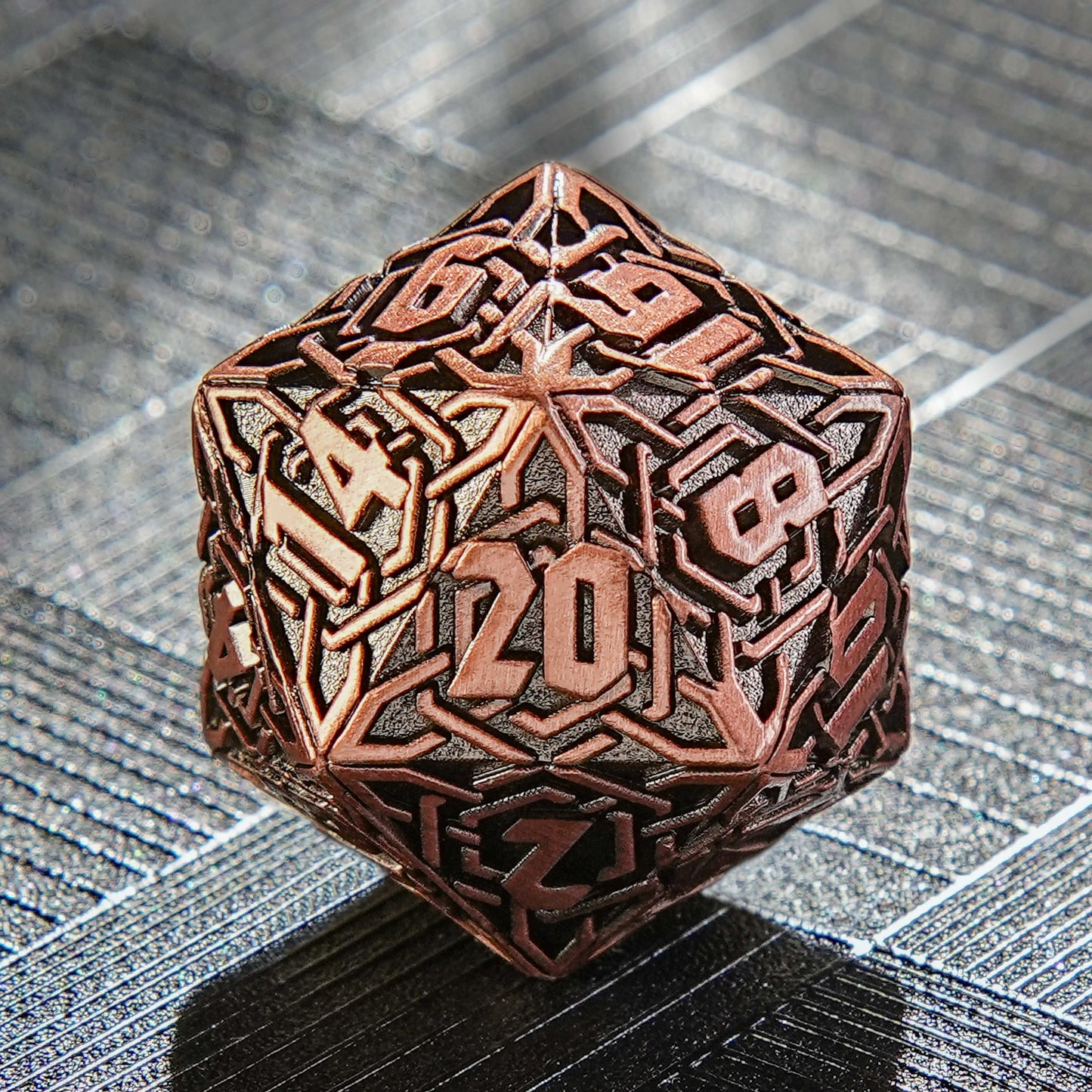 Ancient Red Copper Metal Celtic Solid D20 Dice - 20 Sided Dice for Role Playing Games | Bear Dice