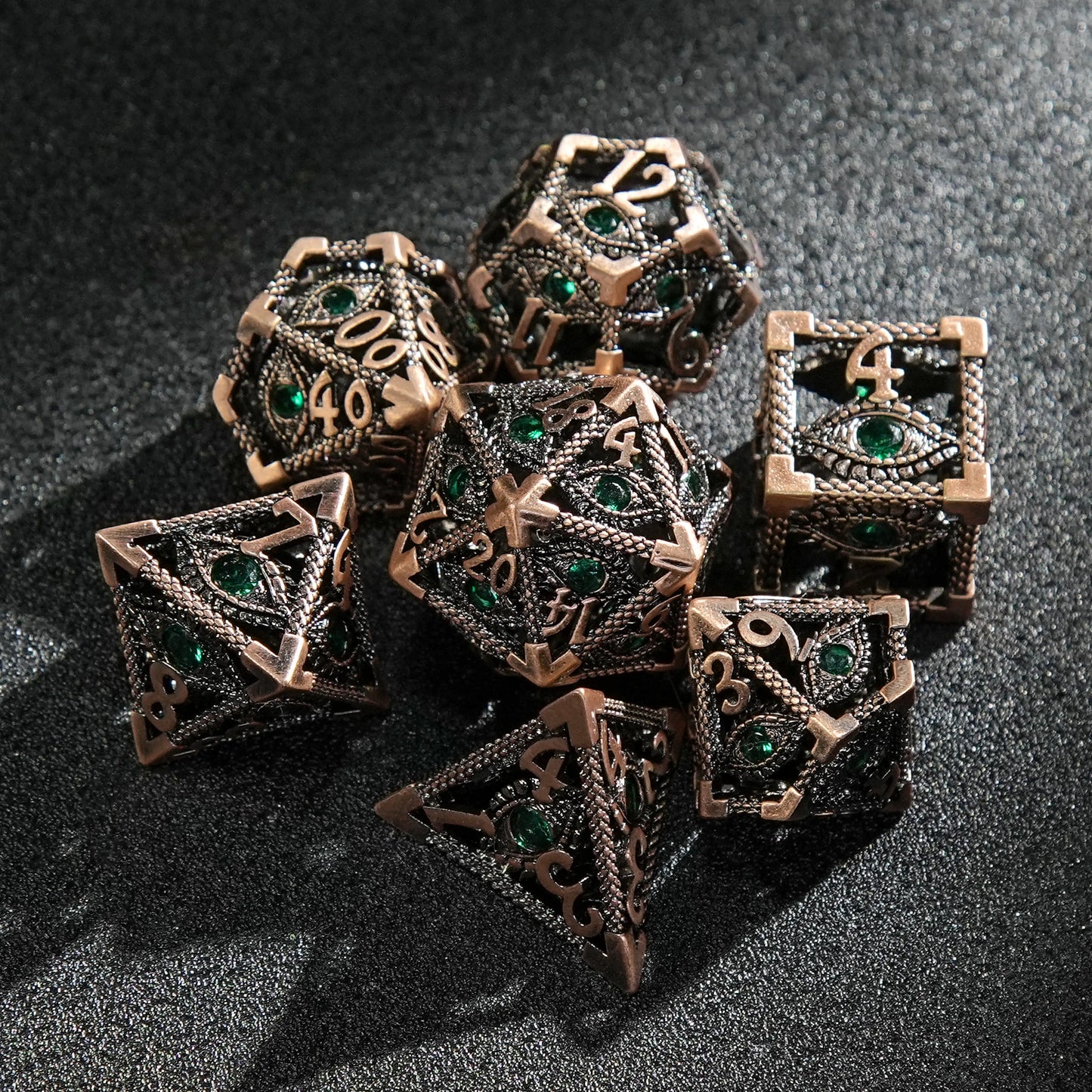 Emerald Dragon Eye Metal Hollow DND  Dice Set Dragon Scale Edge | Bear Dice