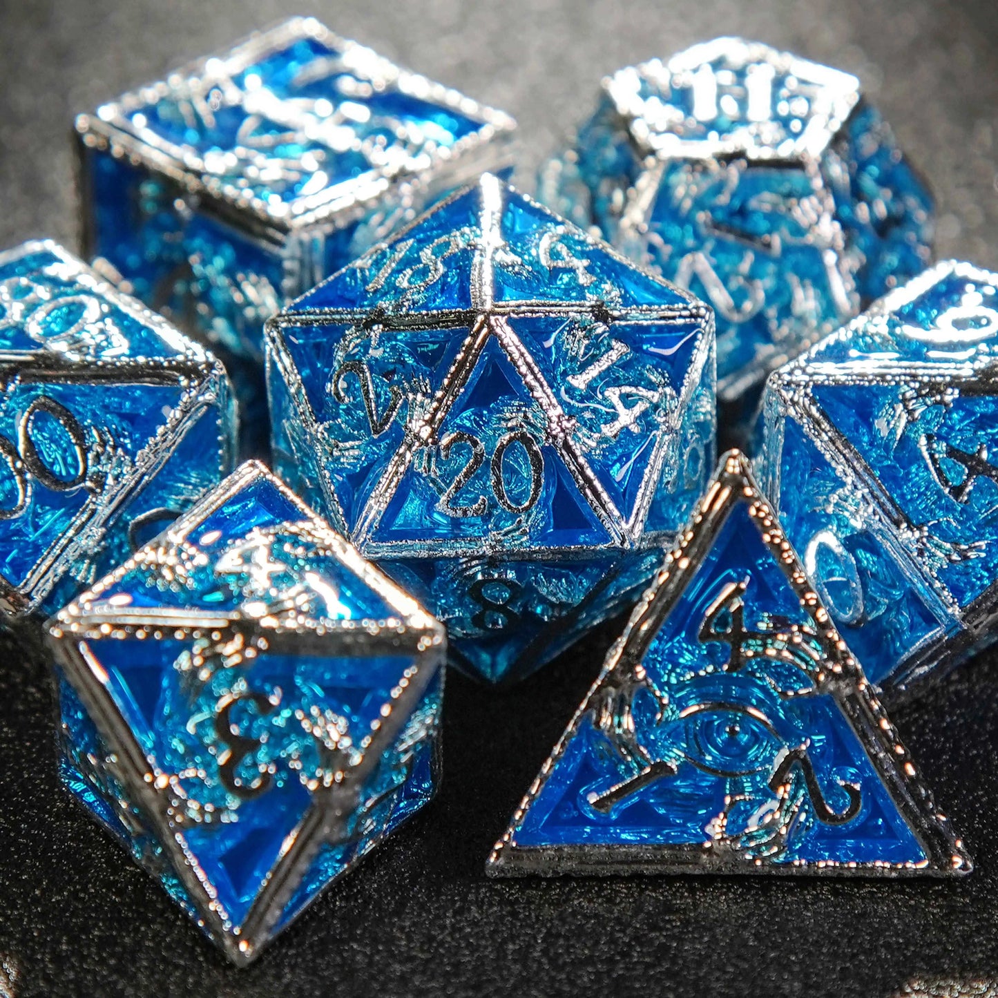 Mystic Wizard - Dark Skull Hand Mystic Wizard - Dark Skeleton Hand Bronze blue Metal DND Dice Set | Bear Dice