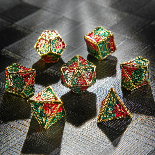 Dragon's Flame - Red and Green Solid Metal DND Dice Set | Bear Dice