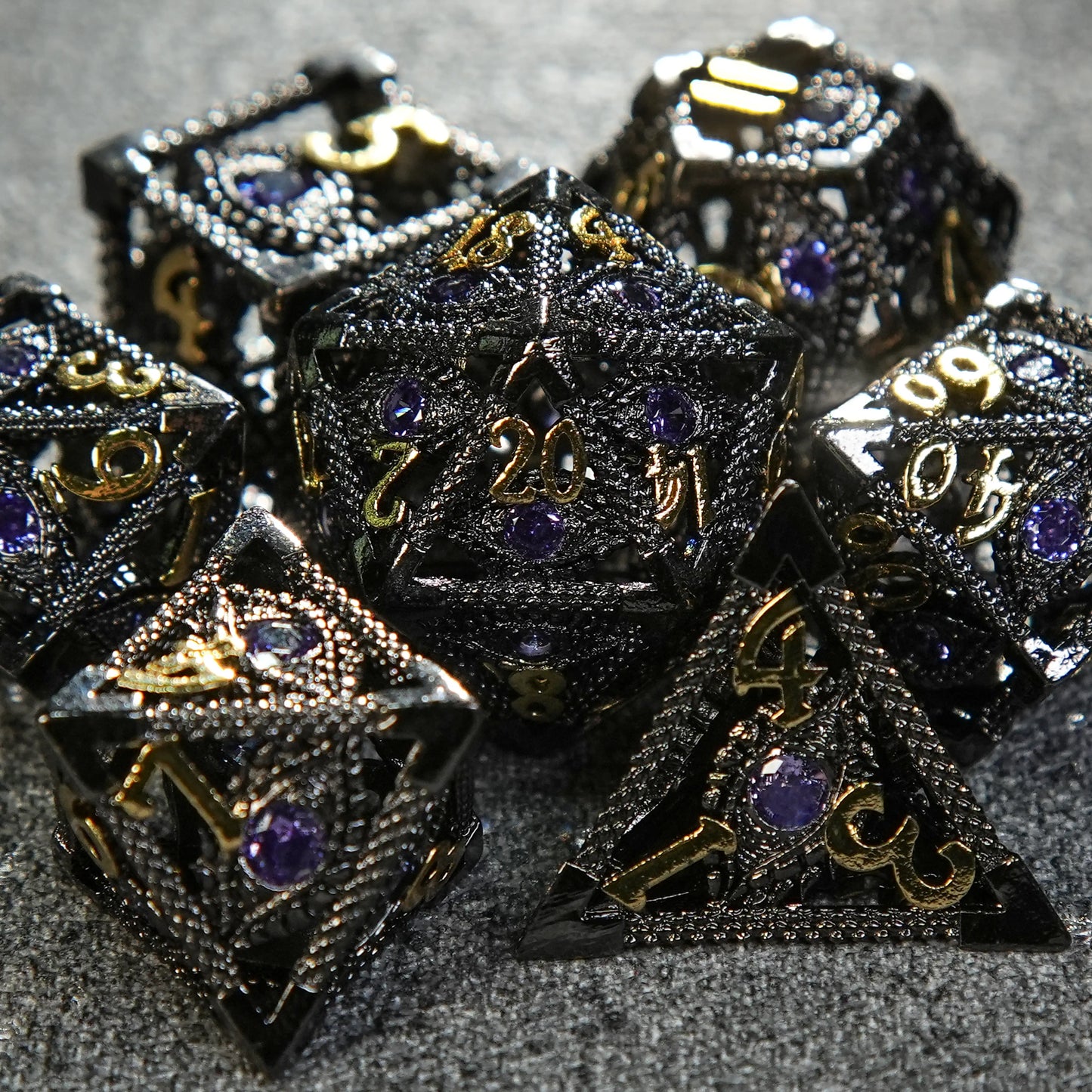 DND Amethyst Dragon's Eye Hollow Metal Dice Set | Eyes of Cthulhu | Bear Dice