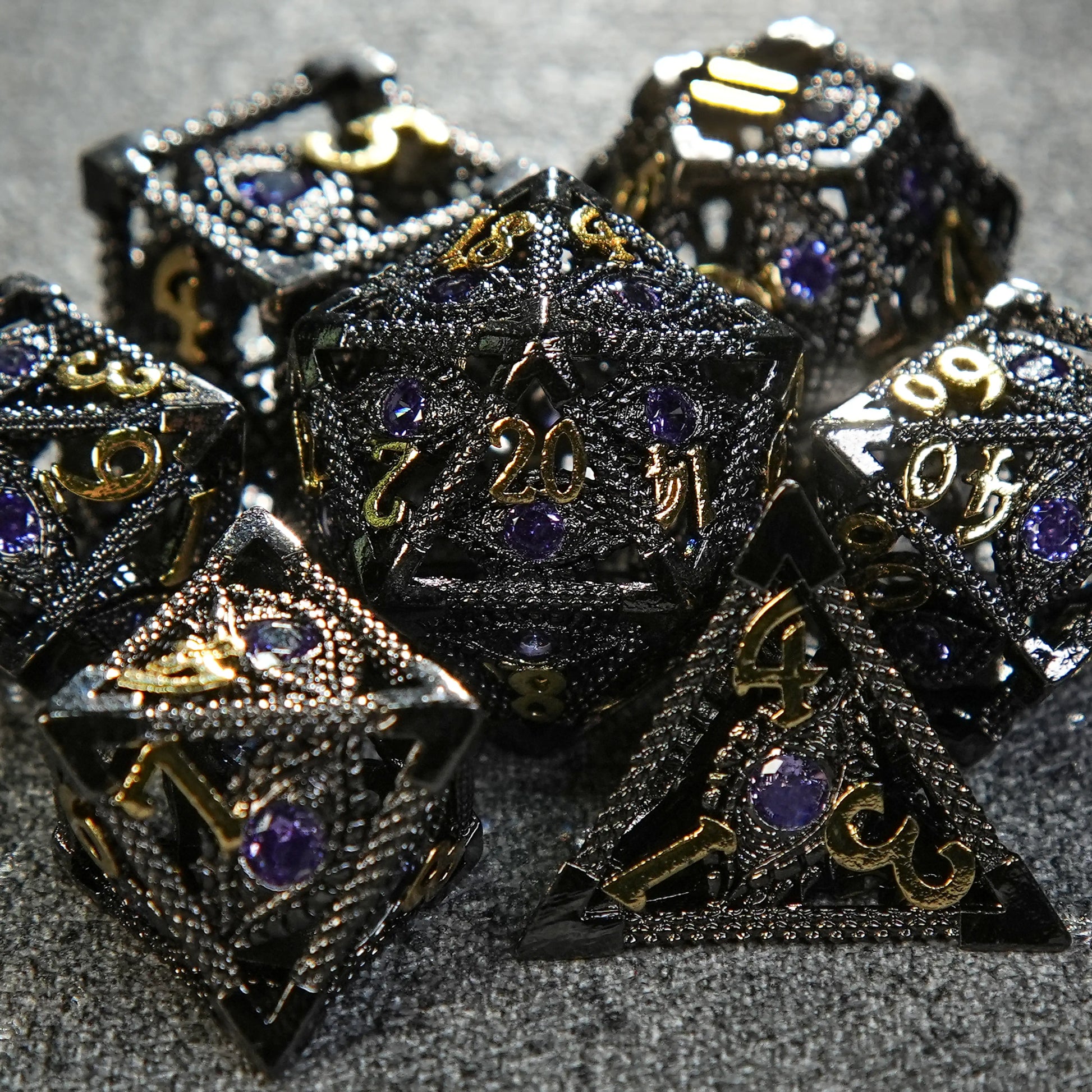 DND Amethyst Dragon's Eye Hollow Metal Dice Set | Eyes of Cthulhu | Bear Dice