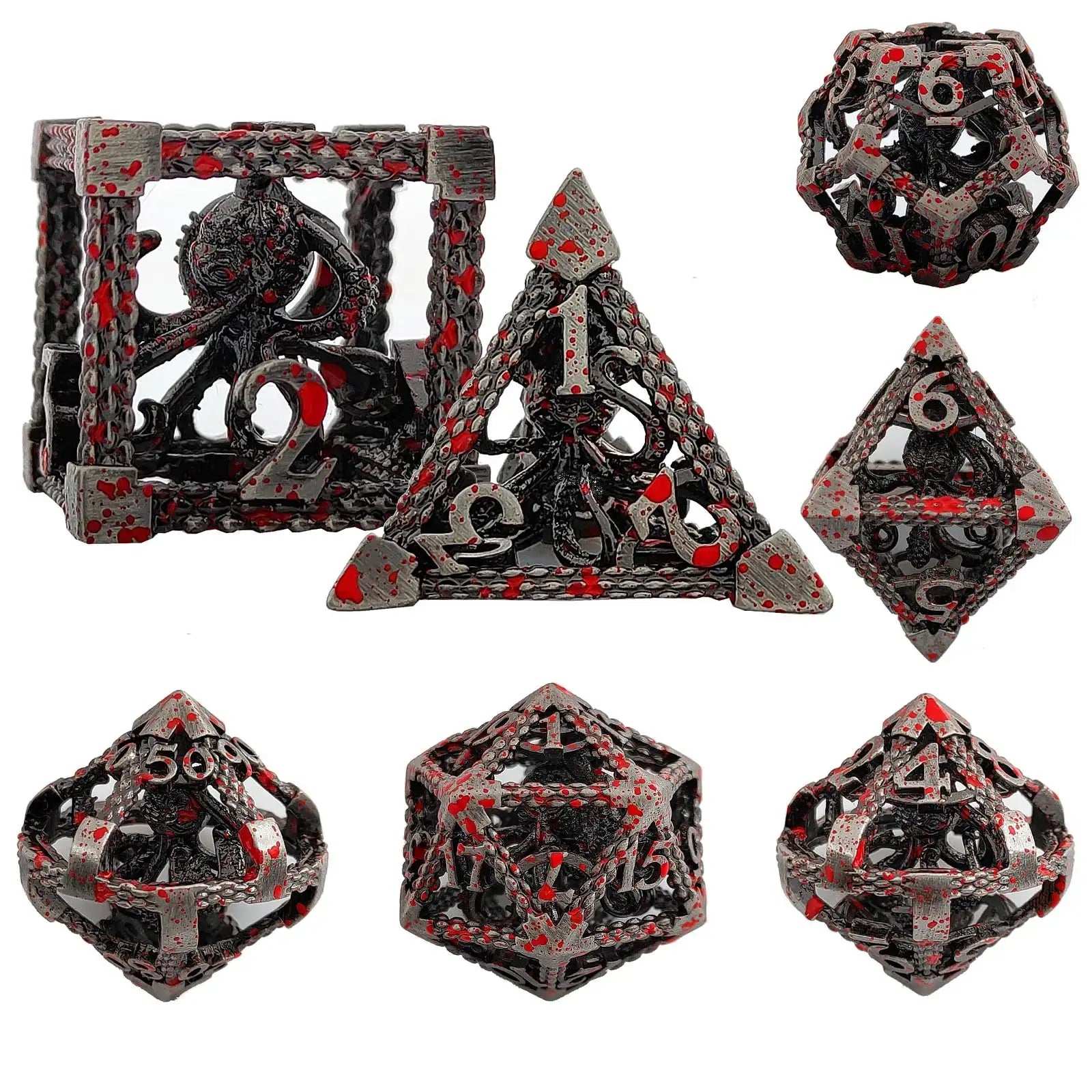 Hollow Metal DND Octopus Monster Dice Set Bloodstain | Bear Dice