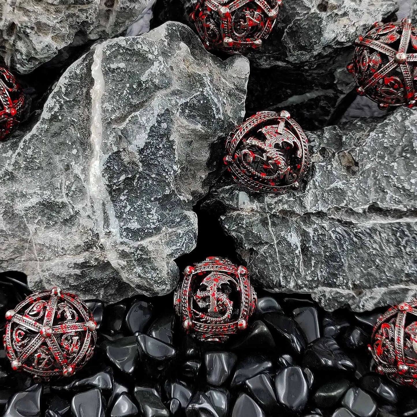 Pteranodon Round Bloodstained Hollow Metal D&D Dice Set | Bear Dice

