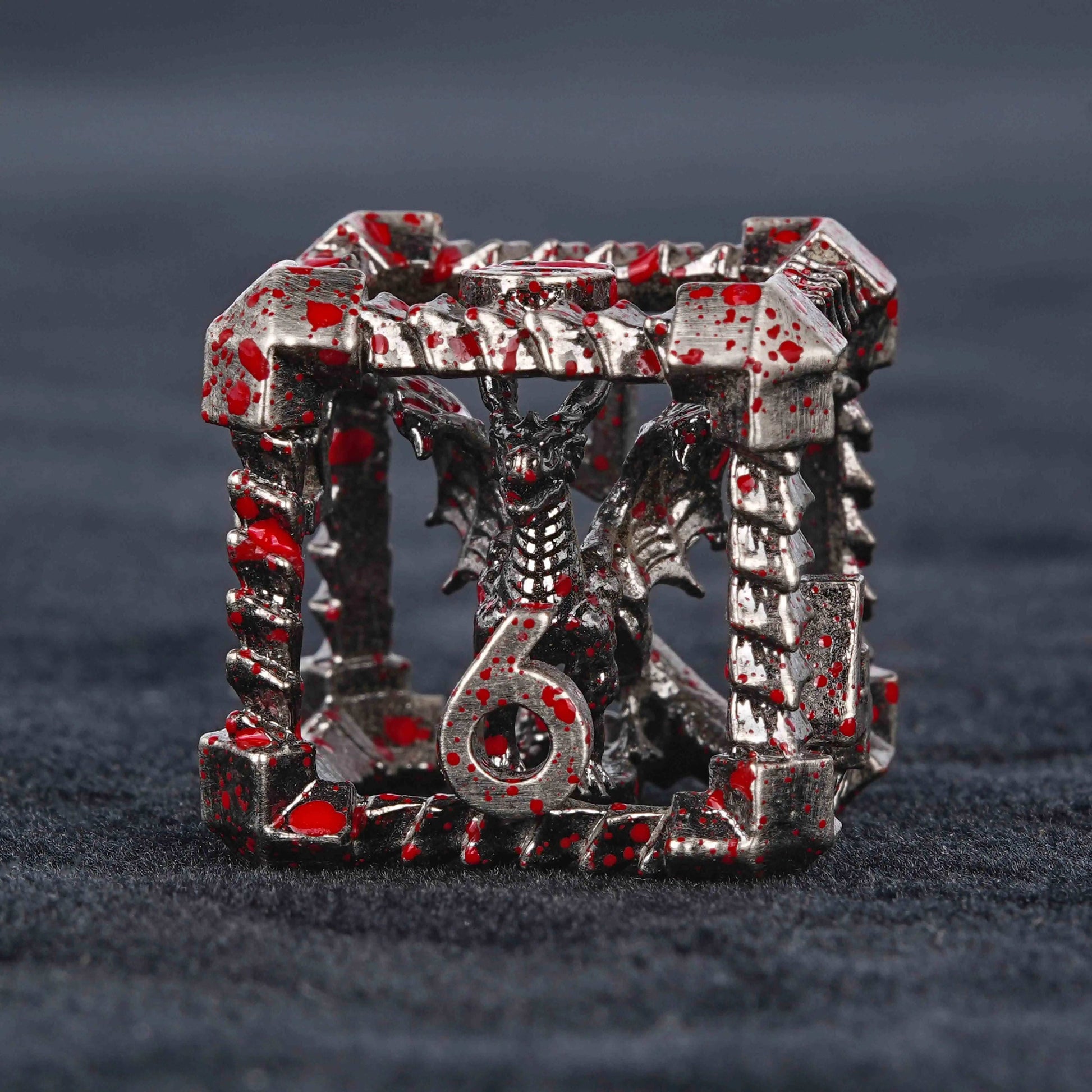 Metal Hollow 3D Dragon D&D Bloodstain D6 dice | Bear Dice