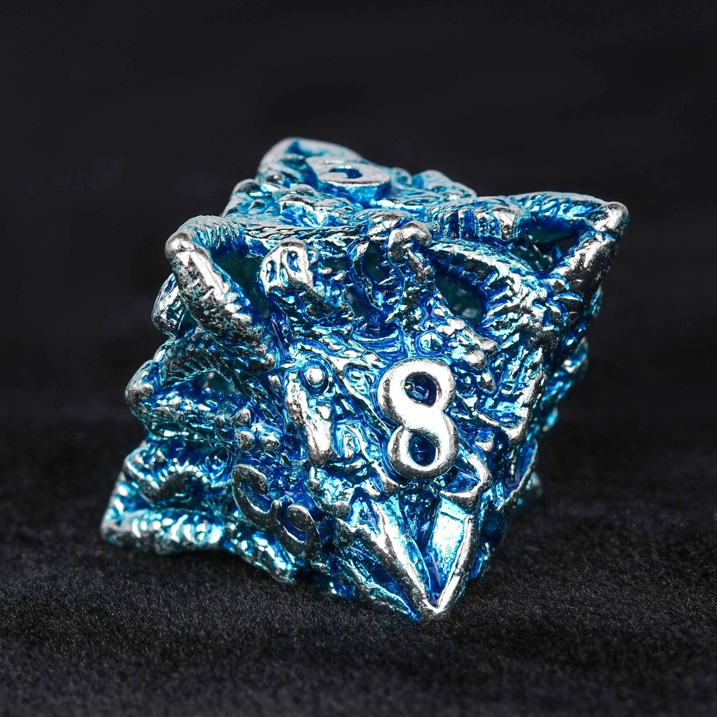 Balor Style - Silver Blue Skeletonized Metal dnd D8 Dice | Bear Dice
