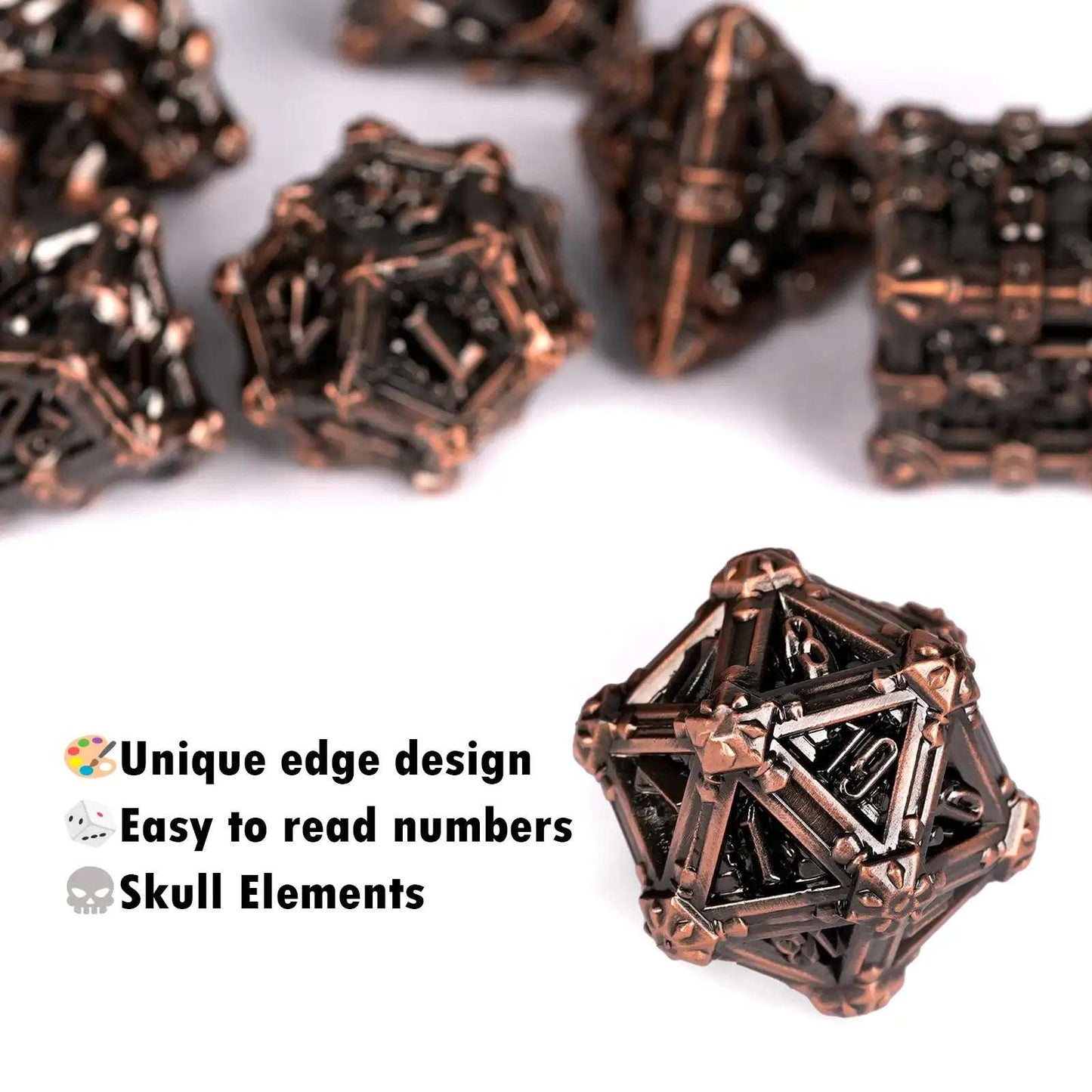 Mysterious dark gothic skeleton series metal d20 dice | Bear Dice