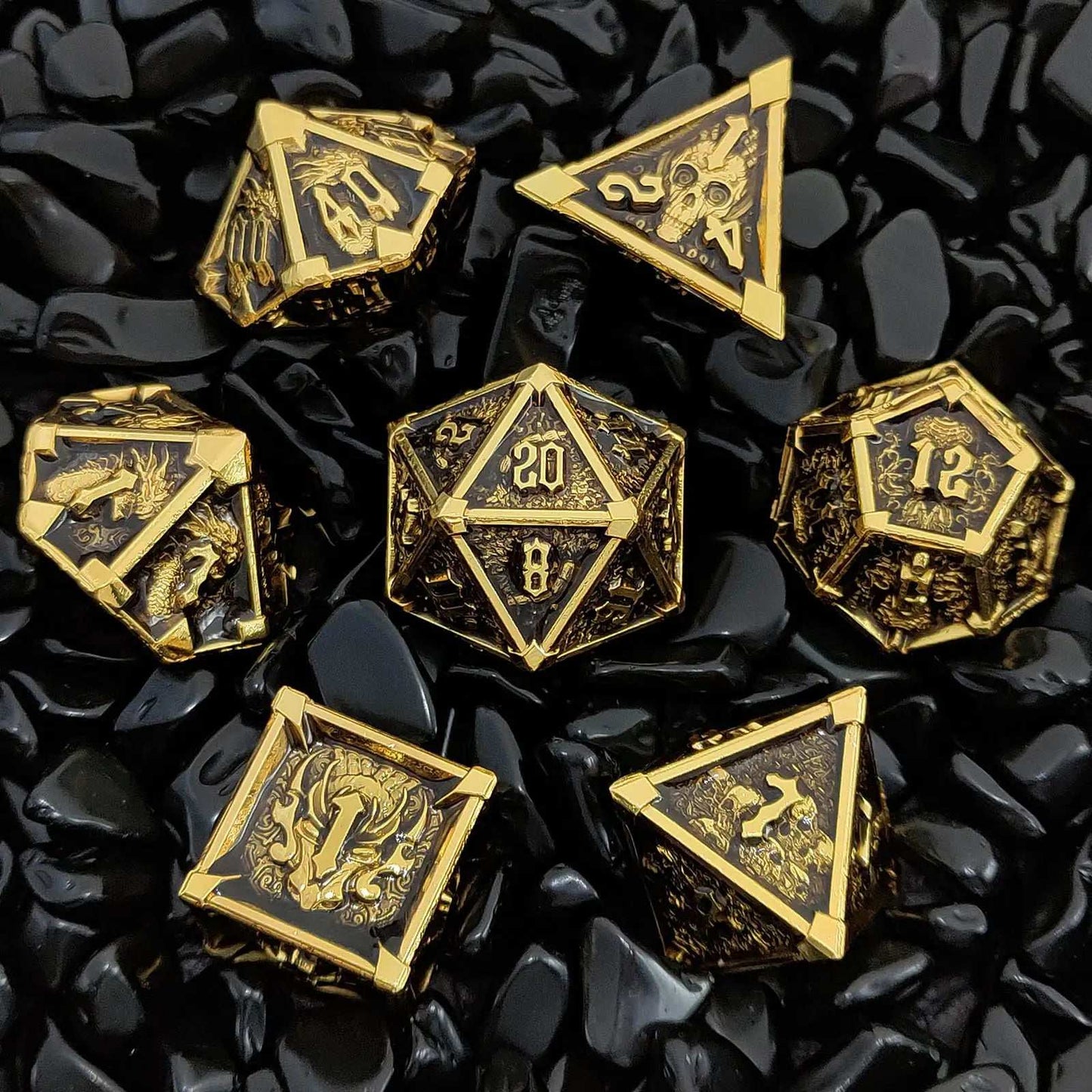 Gothic Mysticism - Star Horn Gold Metal DND dice set- Dragon Head, Skull, Octopus | Bear Dice