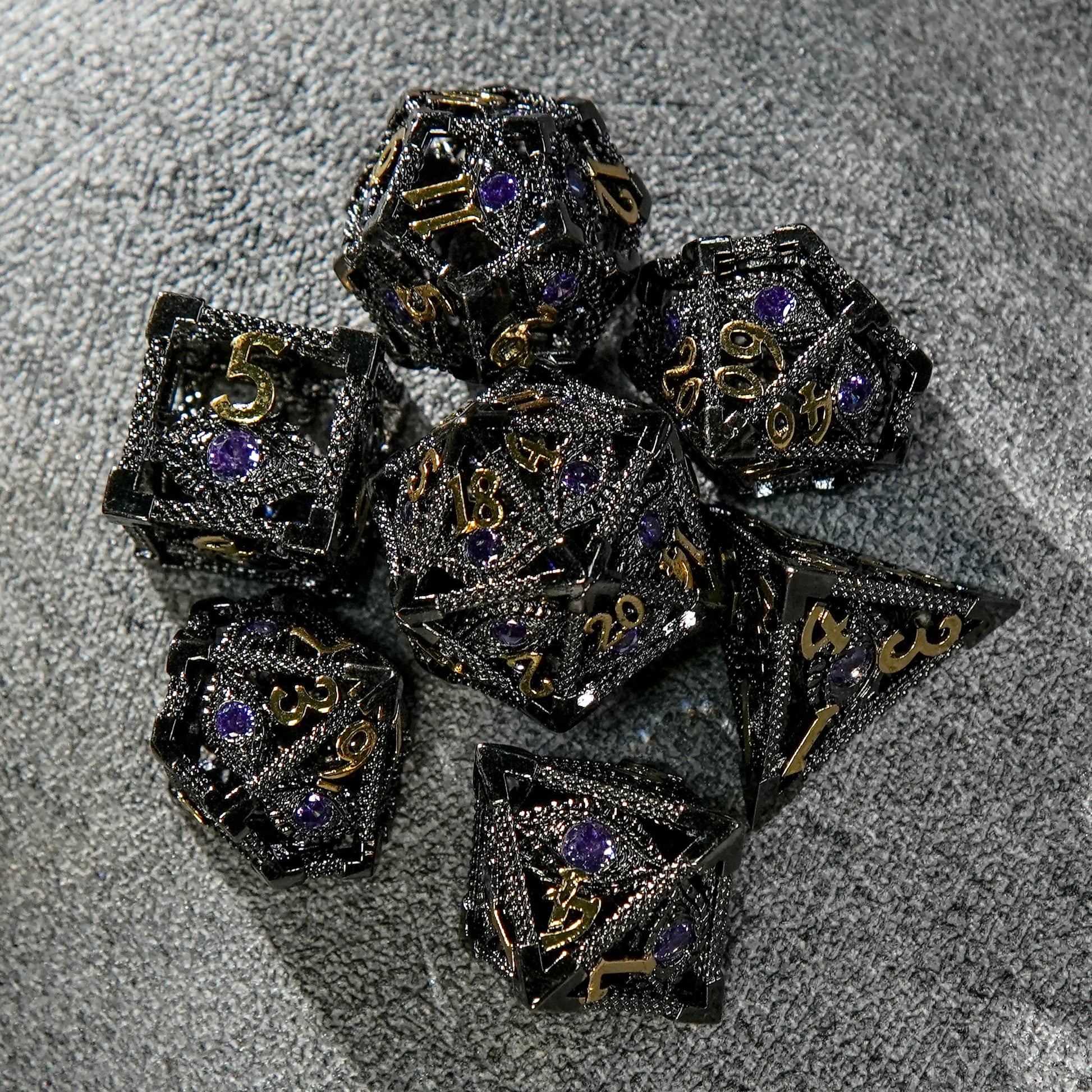 DND Amethyst Dragon's Eye Hollow Metal Dice Set | Eyes of Cthulhu | Bear Dice