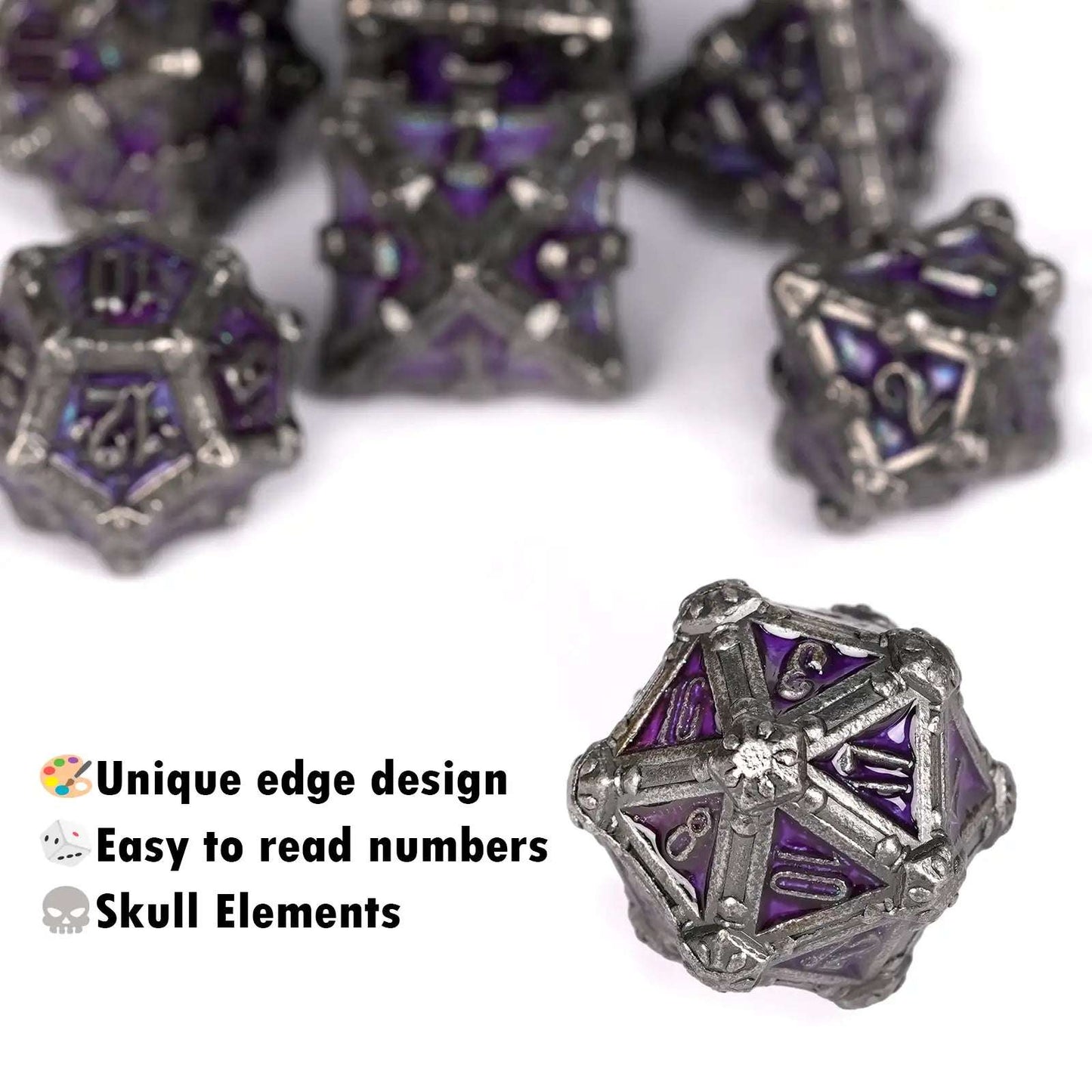 Mysterious dark gothic skeleton series metal d20 dice | Bear Dice
