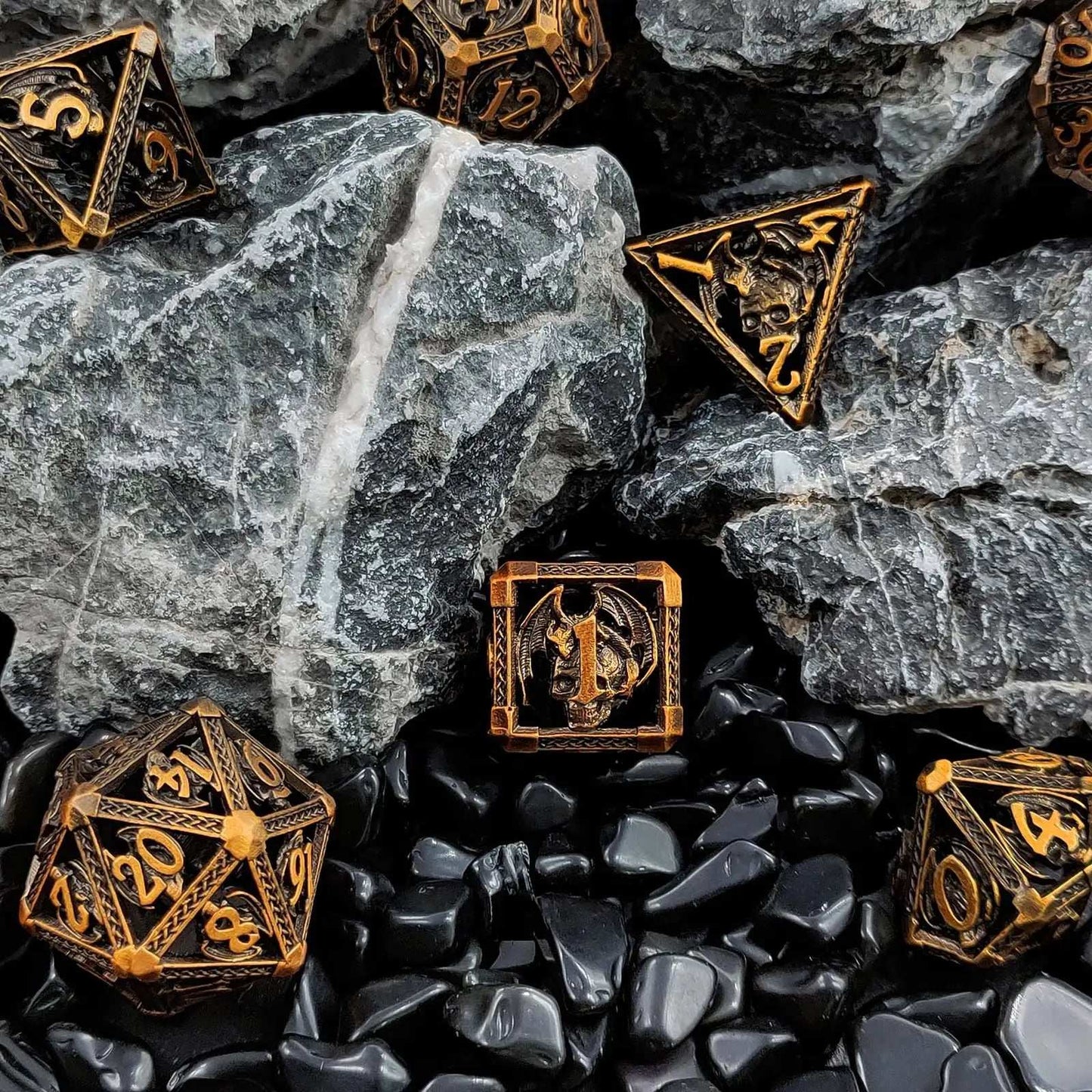 Skeleton Dragon Skeleton Metal DND Dice Set | Bear Dice
