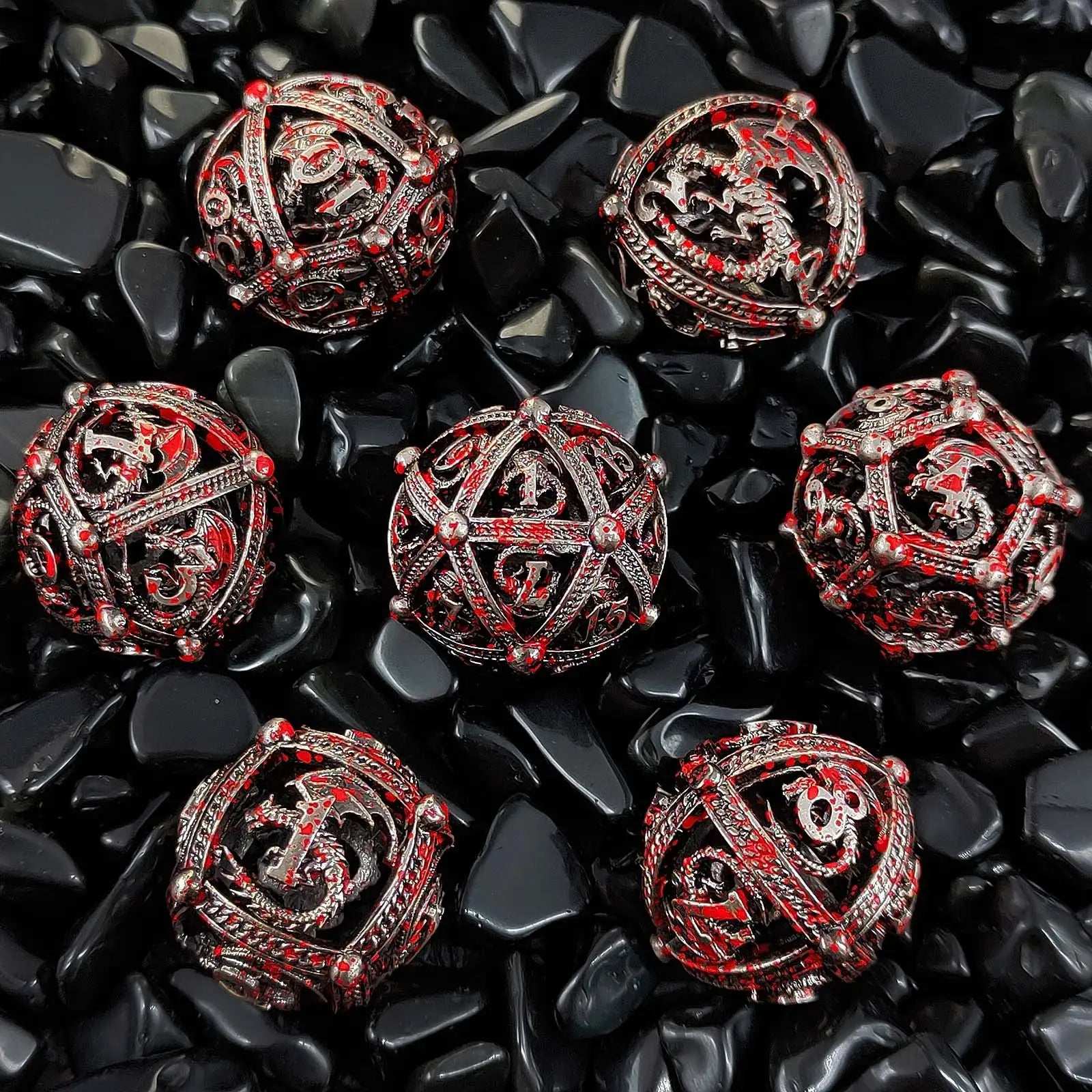 Pteranodon Round Bloodstained Hollow Metal D&D Dice Set | Bear Dice

