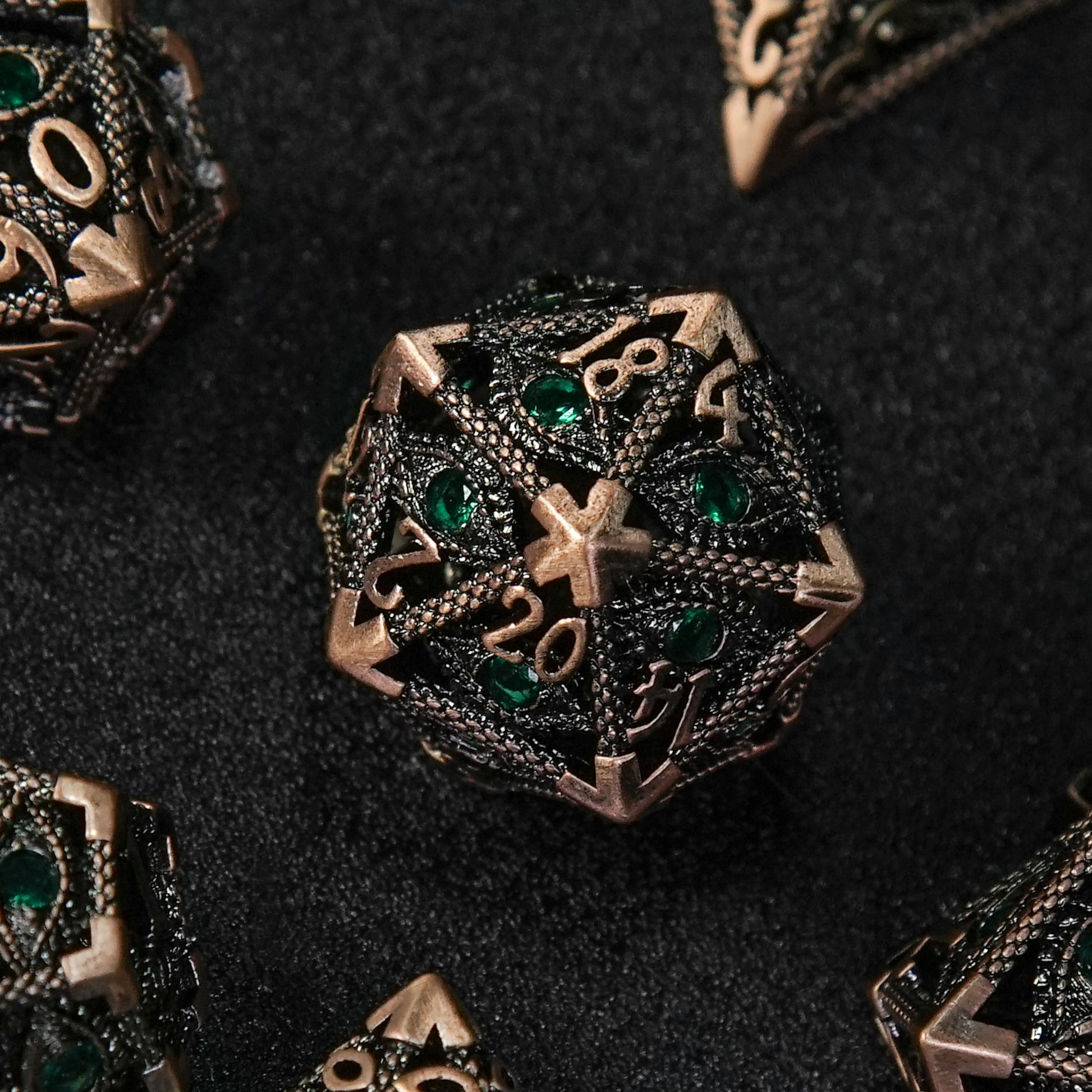 Emerald Dragon Eye Metal Hollow DND D20 Dice Dragon Scale Edge | Bear Dice