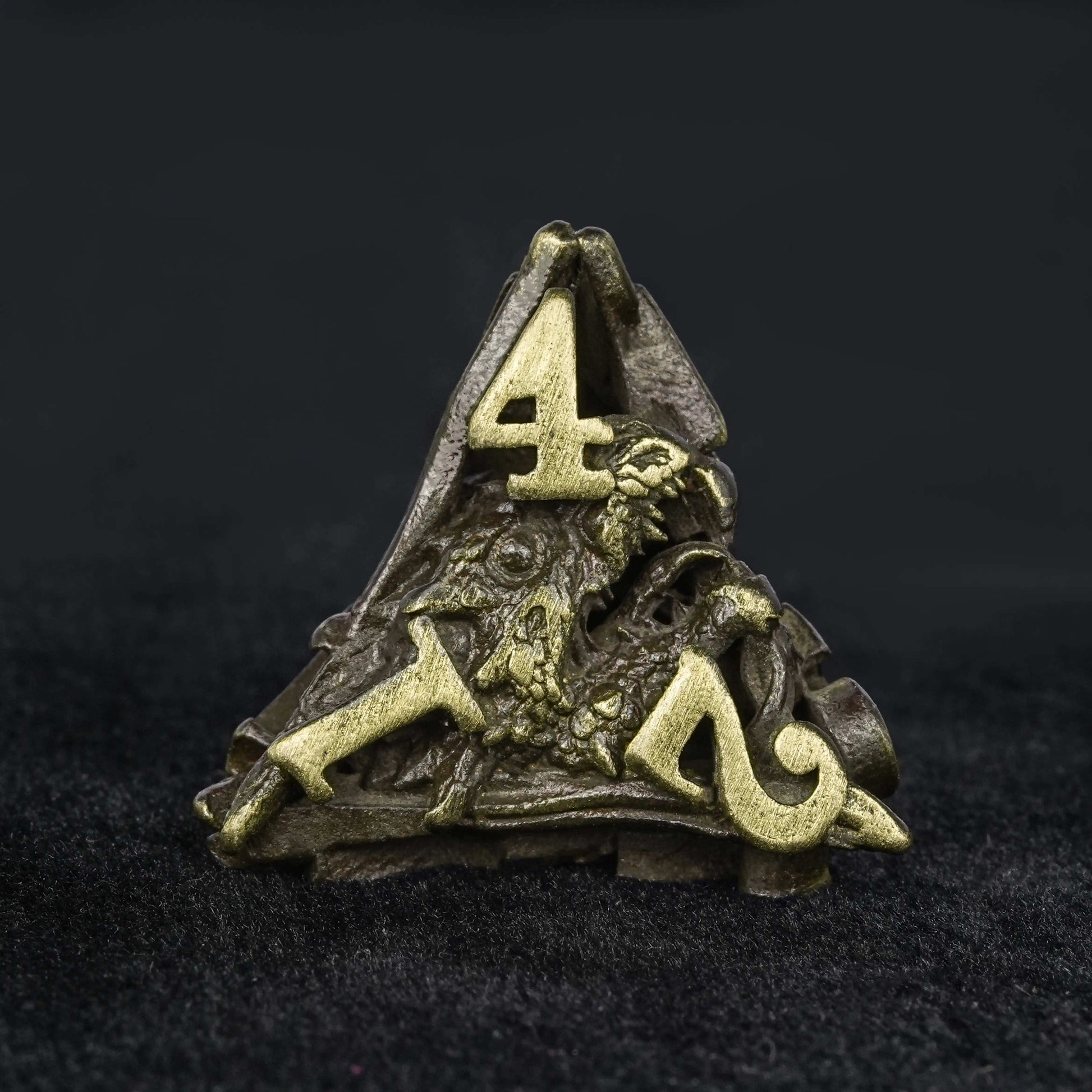 Dragon Head Bronze Hollow Metal dnd d4 Dice | Bear Dice
