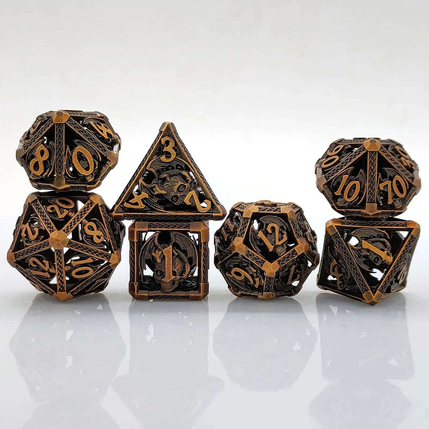 Skeleton Dragon Skeleton Metal DND Dice Set | Bear Dice
