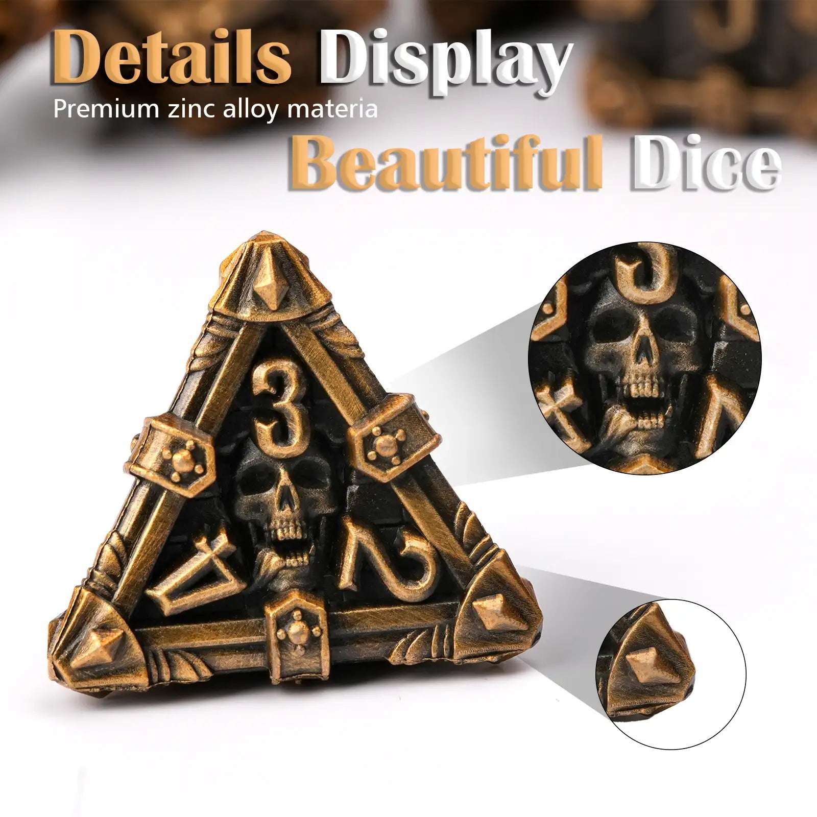 Mysterious dark gothic skeleton series metal d4 dice | Bear Dice