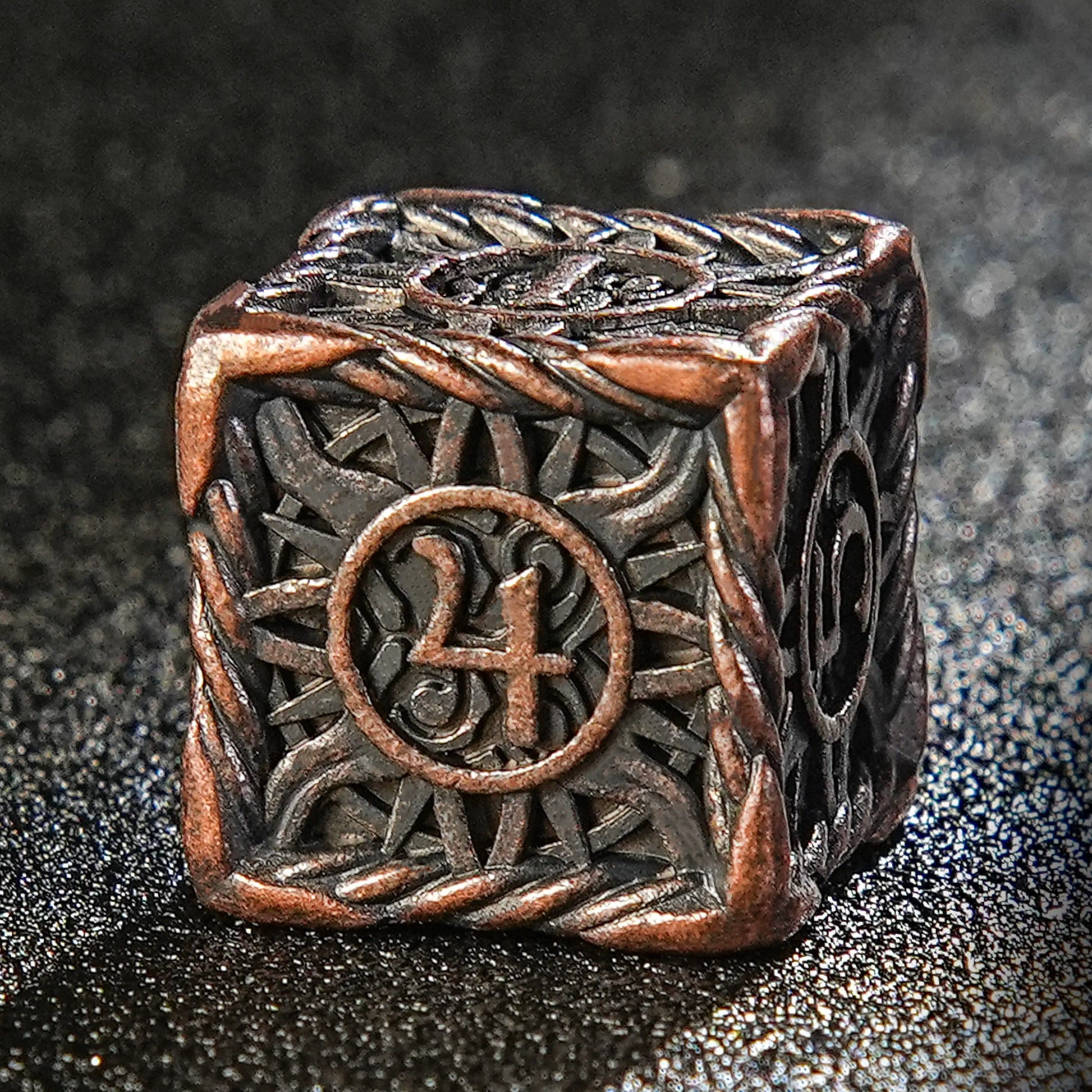 Helios Antique Red Copper Solid Metal DND  d6 Dice | Bear Dice