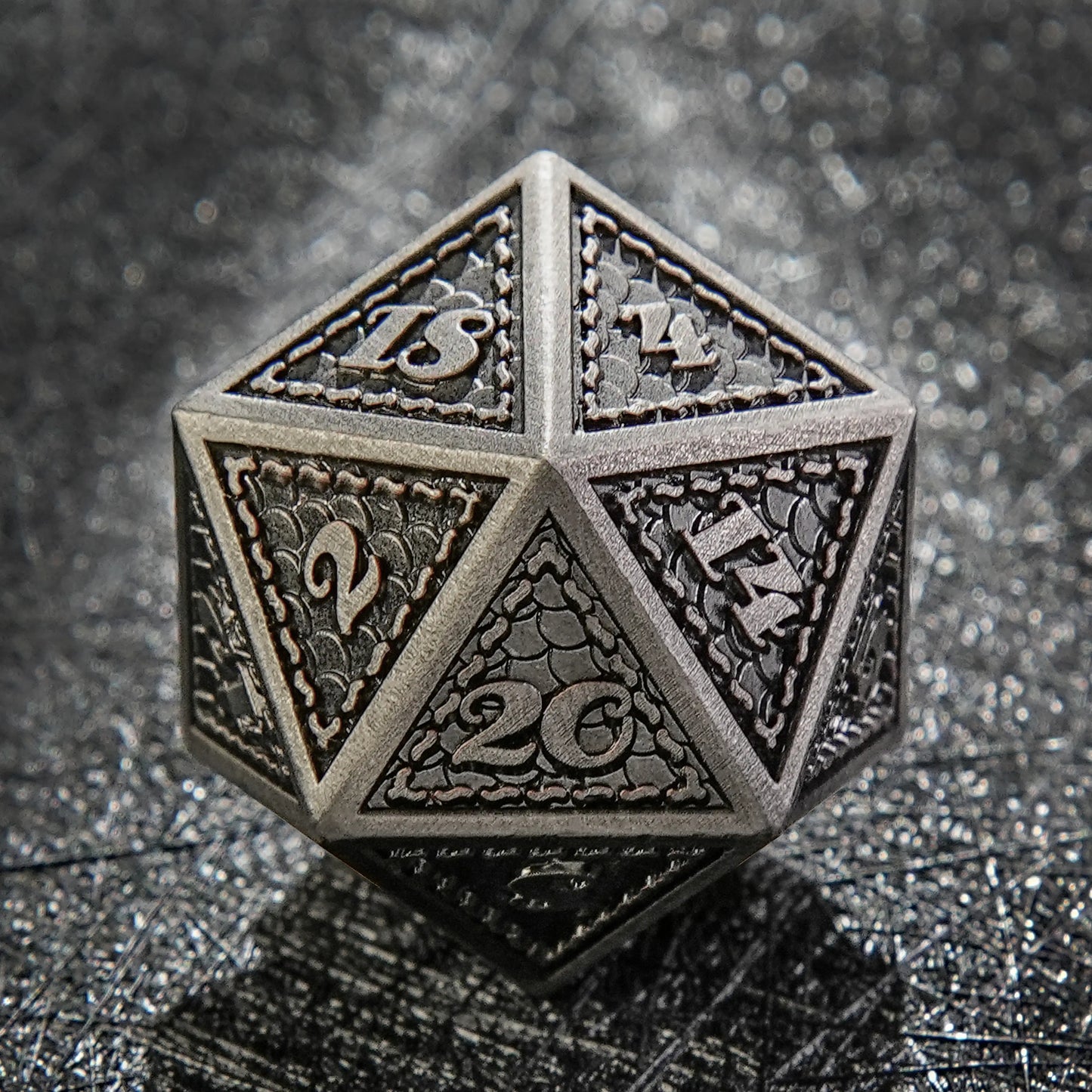 Classic Polyhedron Vintage Dragon Scale Metal DND D20 Dice |Bear Dice