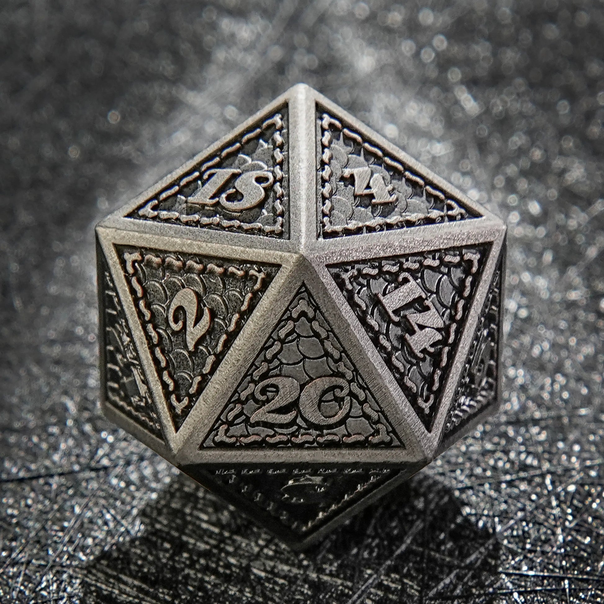 Classic Polyhedron Vintage Dragon Scale Metal DND D20 Dice |Bear Dice