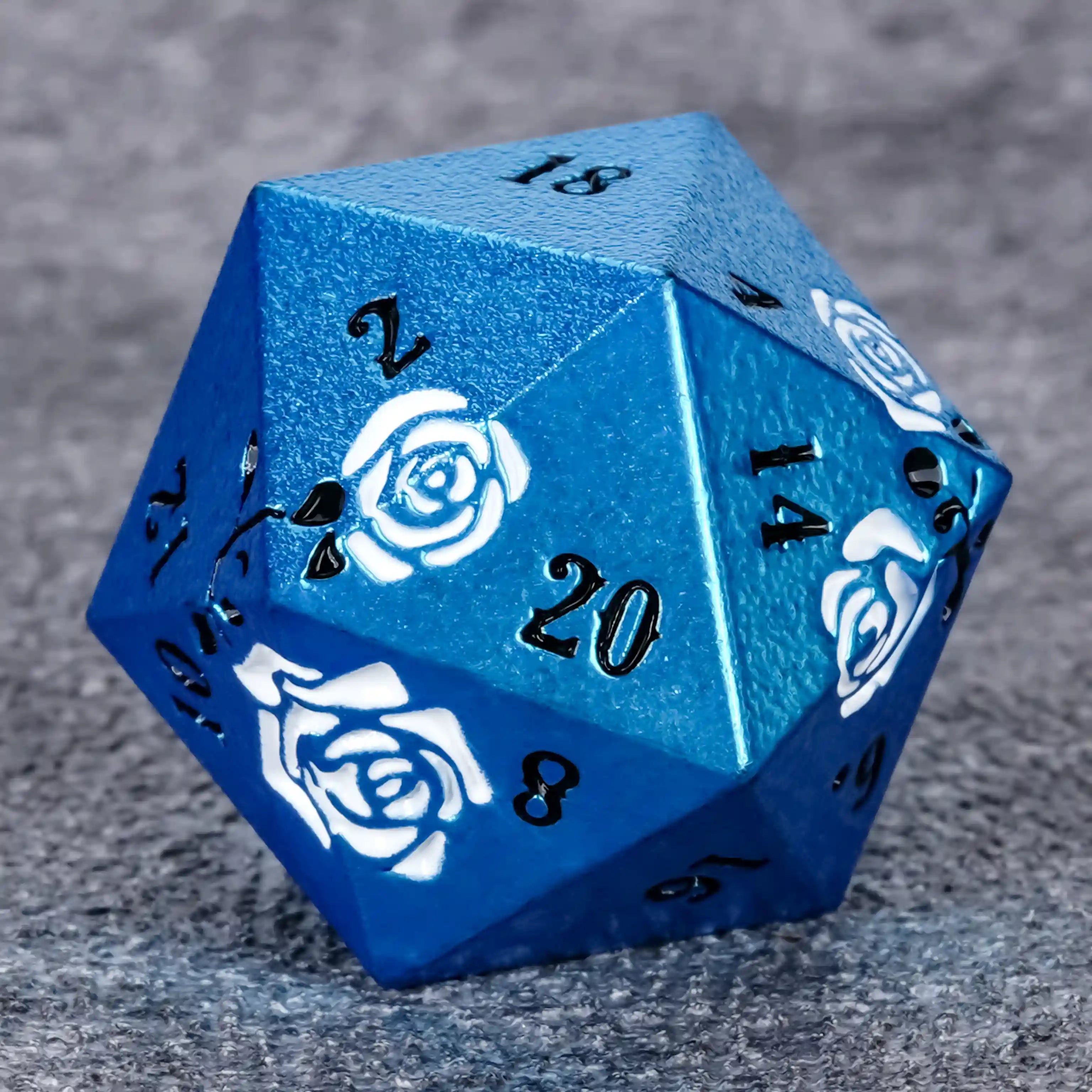 Rose Metal DND Dice D20 Blue Dice Valentine's Day Gift | BearDice