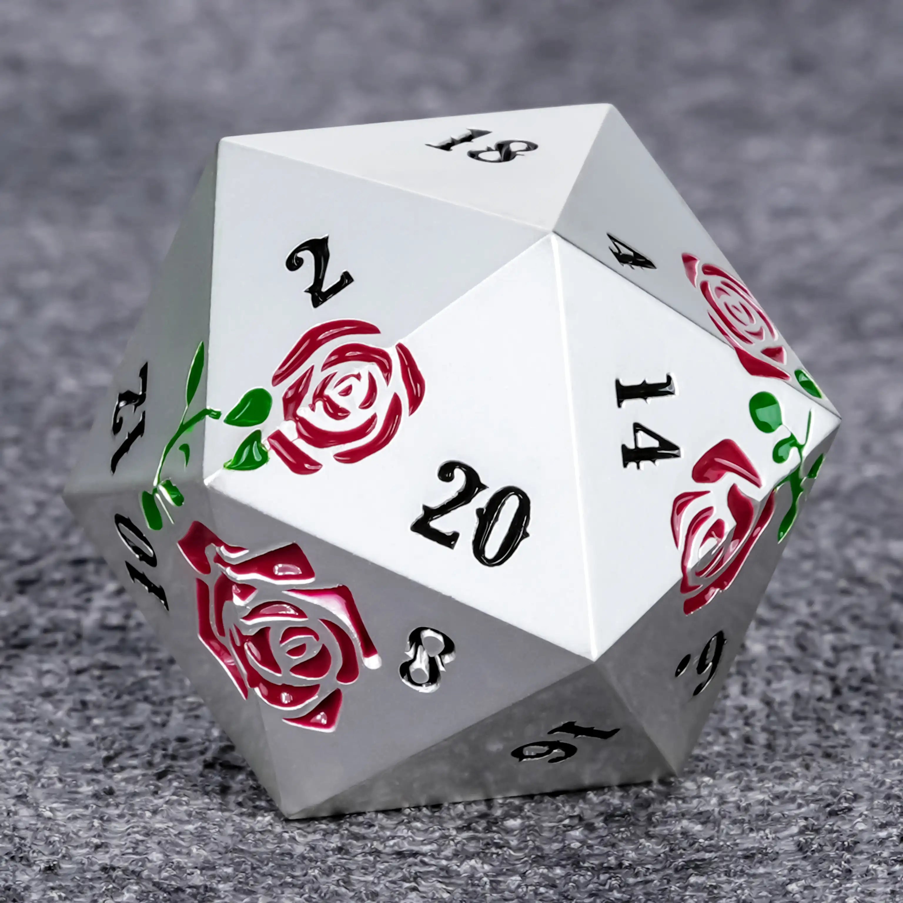Rose Metal DND Dice D20 Silver Dice Valentine's Day Gift | BearDice