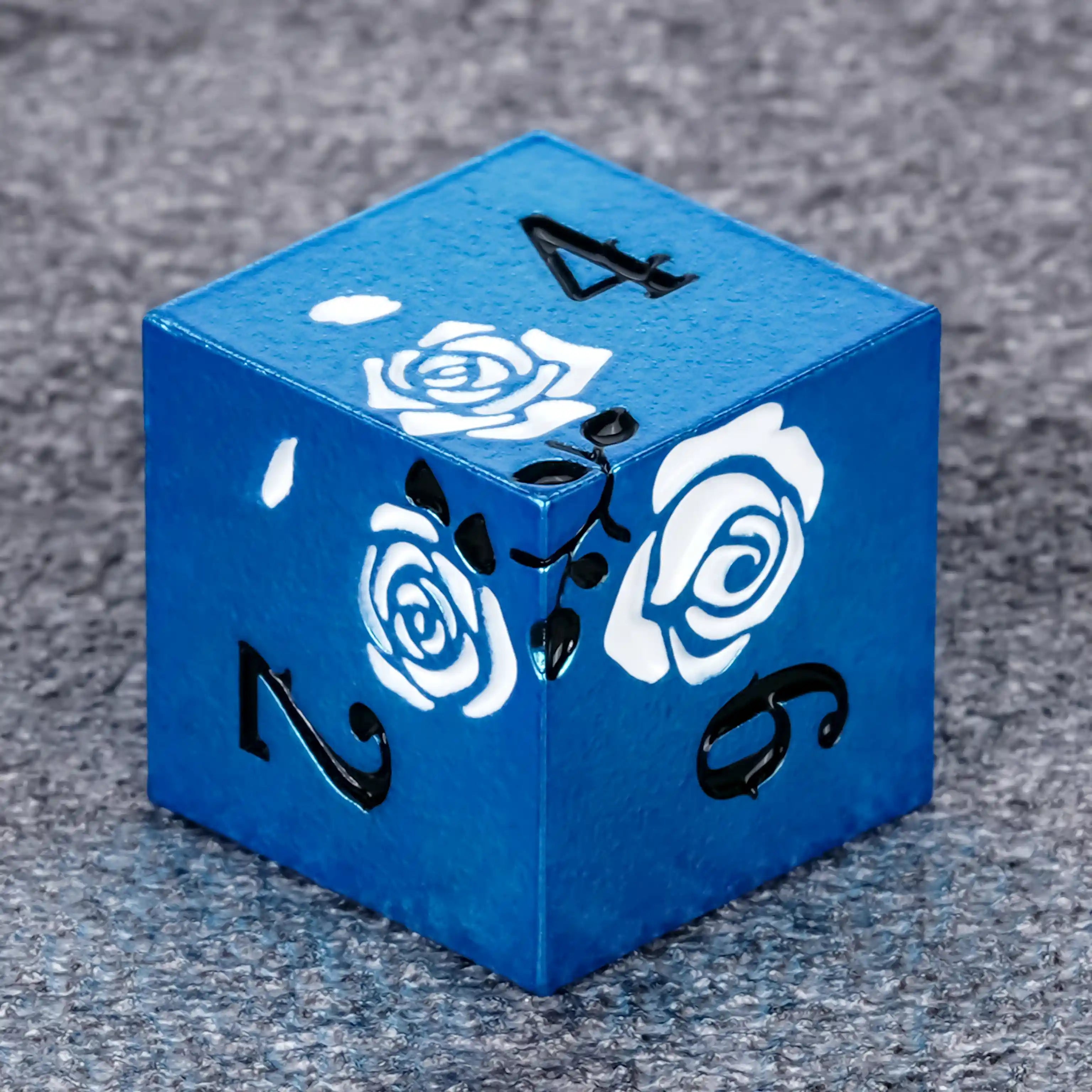 DND Dice Rose Blue Metal Dice D6 Valentine's Day Gift | BearDice