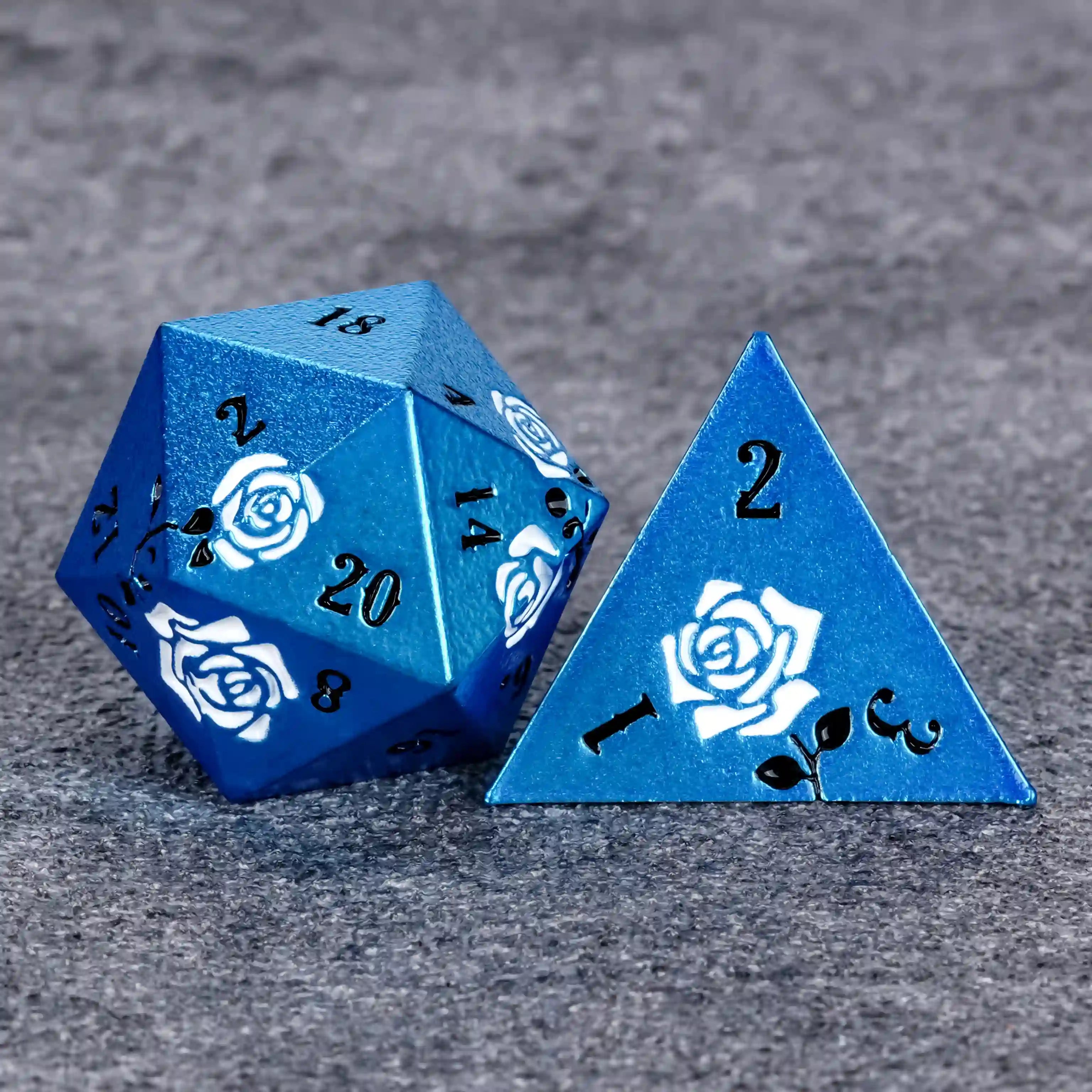 DND Dice Rose Blue Metal Dice D20 D4 Dice Valentine's Day Gift | BearDice