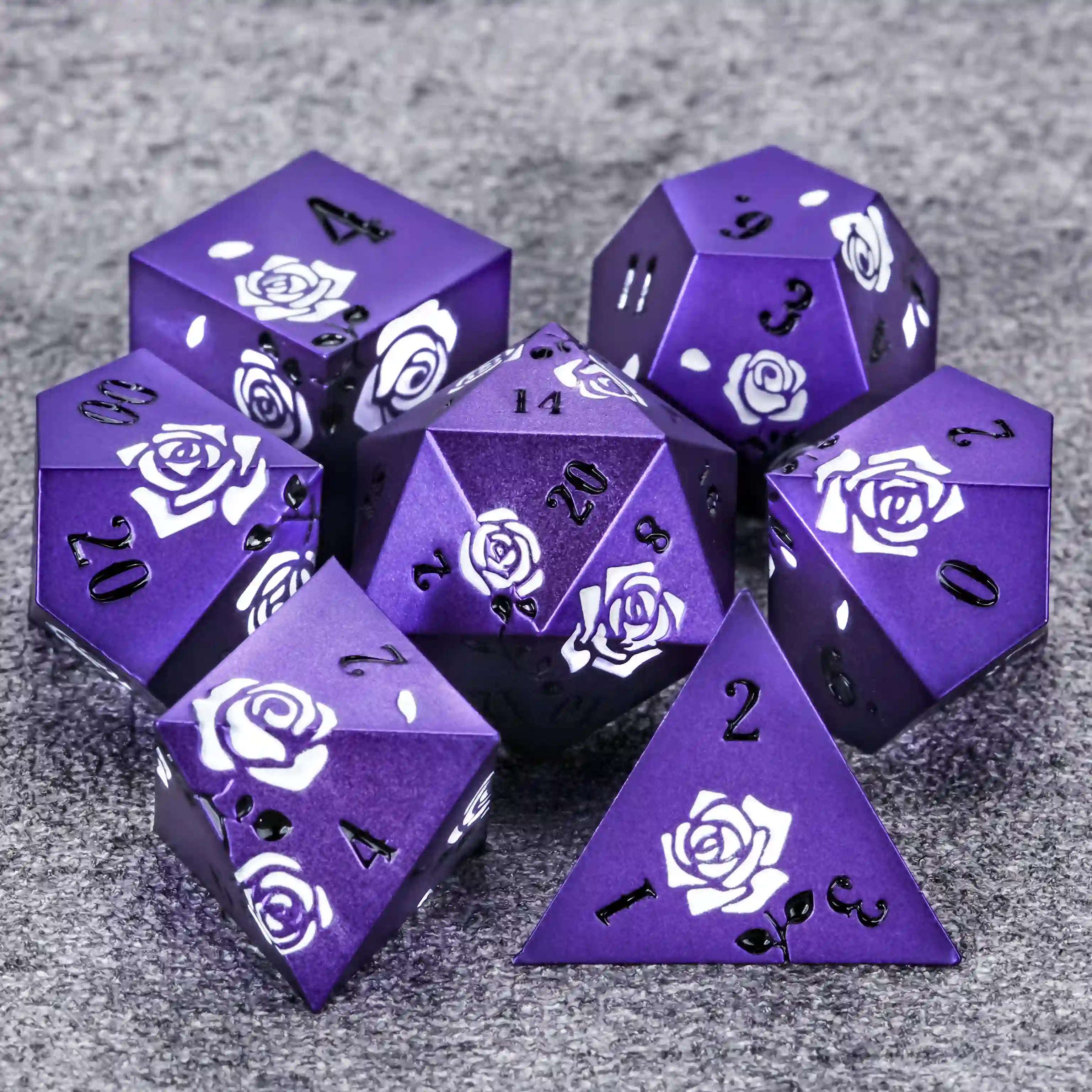 Rose Flower DND Dice Purple Metal Dice Set Valentine's Day Gift | BearDice