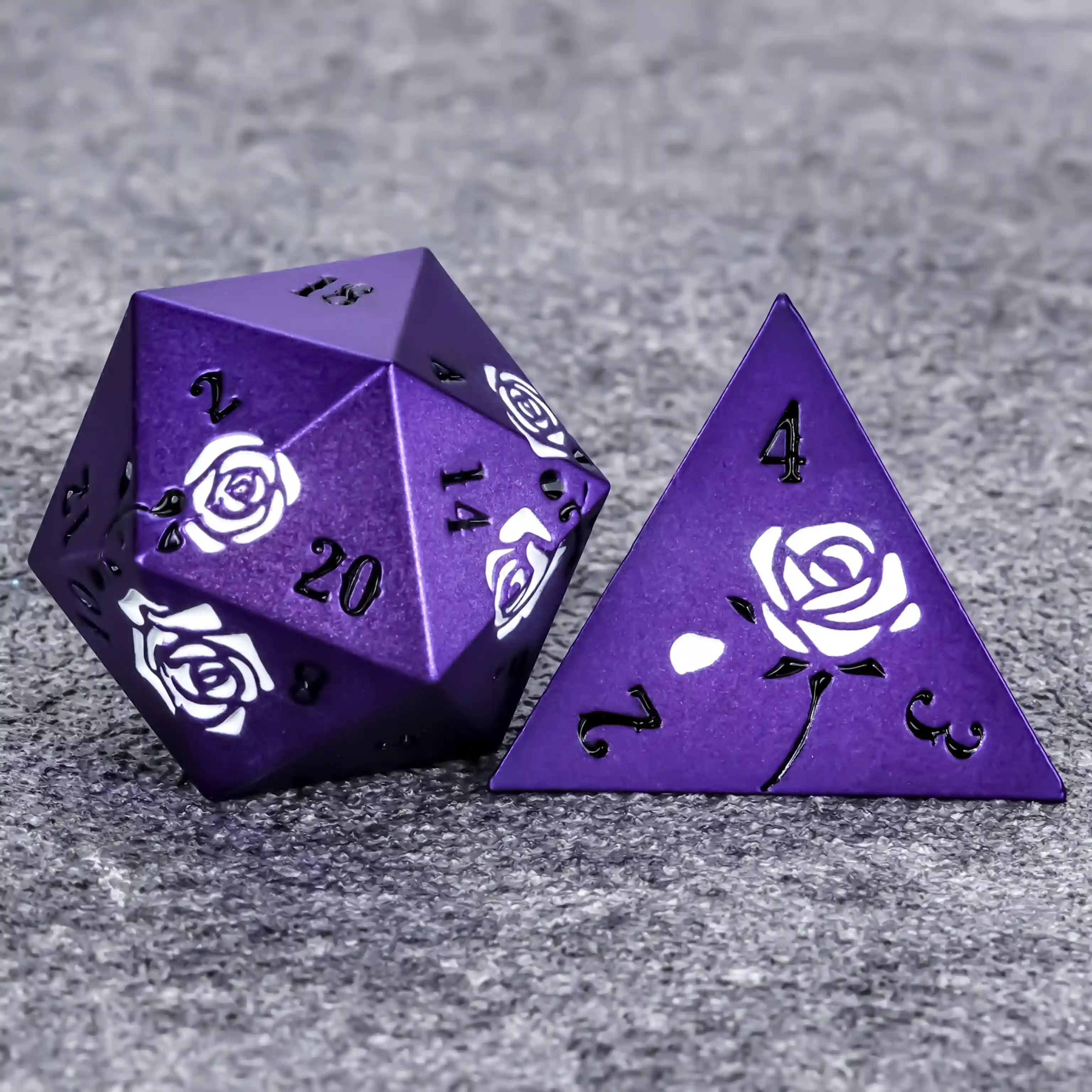 DND Dice Rose Purple Metal Dice D20 D4 Dice Valentine's Day Gift | BearDice