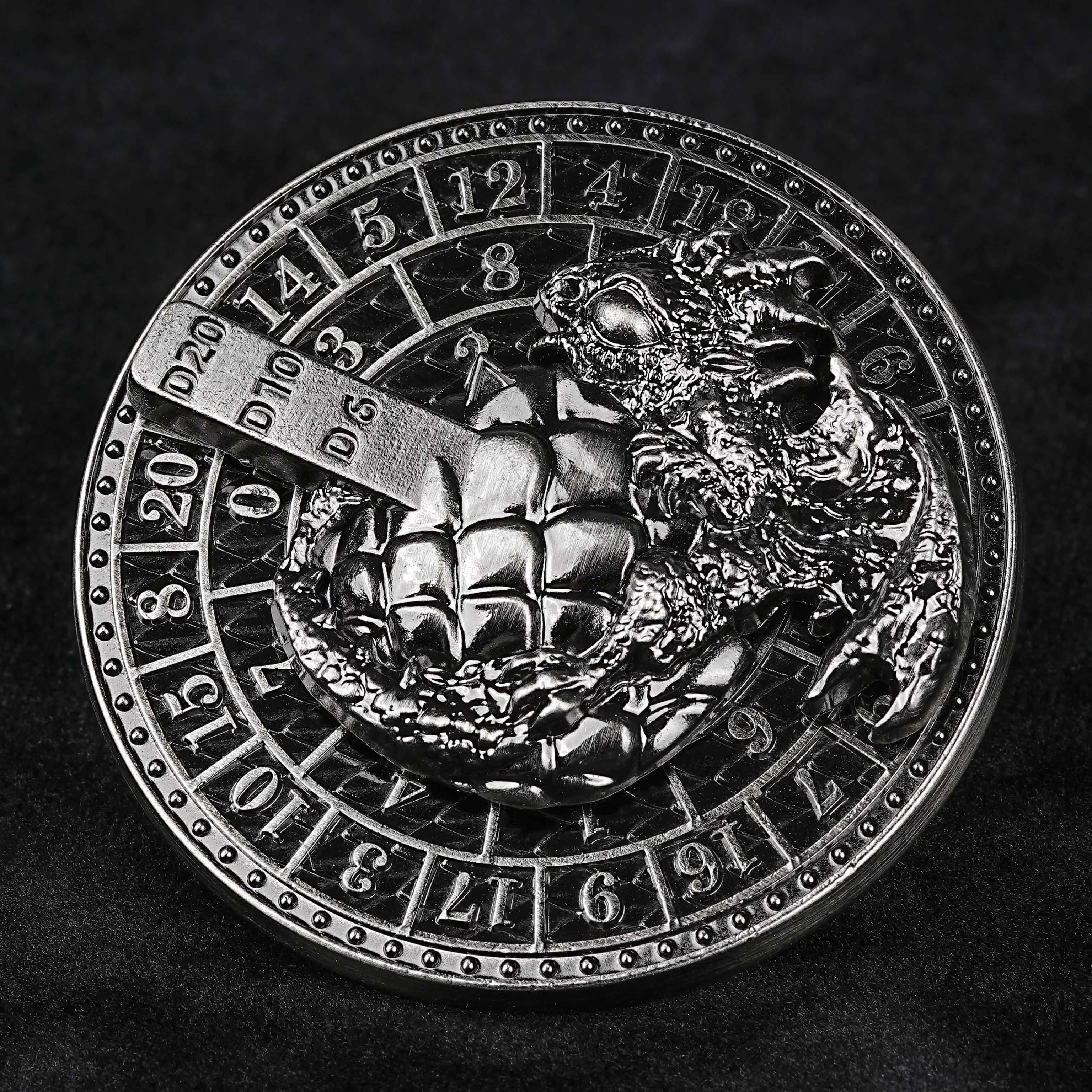 Unique Metal Dice Spinner Dragon Egg Pearl Silver Fidget Spinner Dice - D20, D10, D6 | Bear Dice