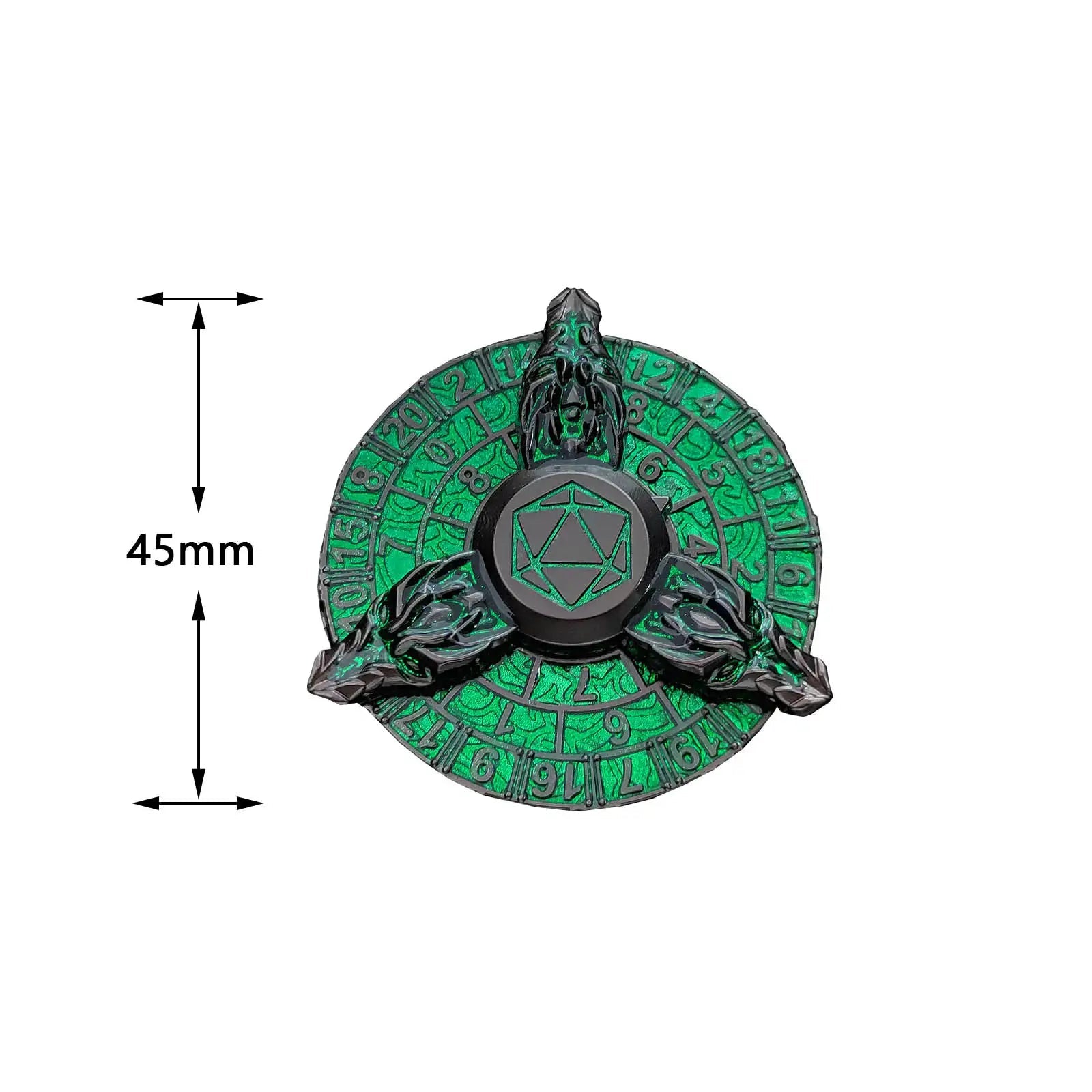 Metal dragon head DND fidget spinner dice, 45mm diameter | Bear Dice