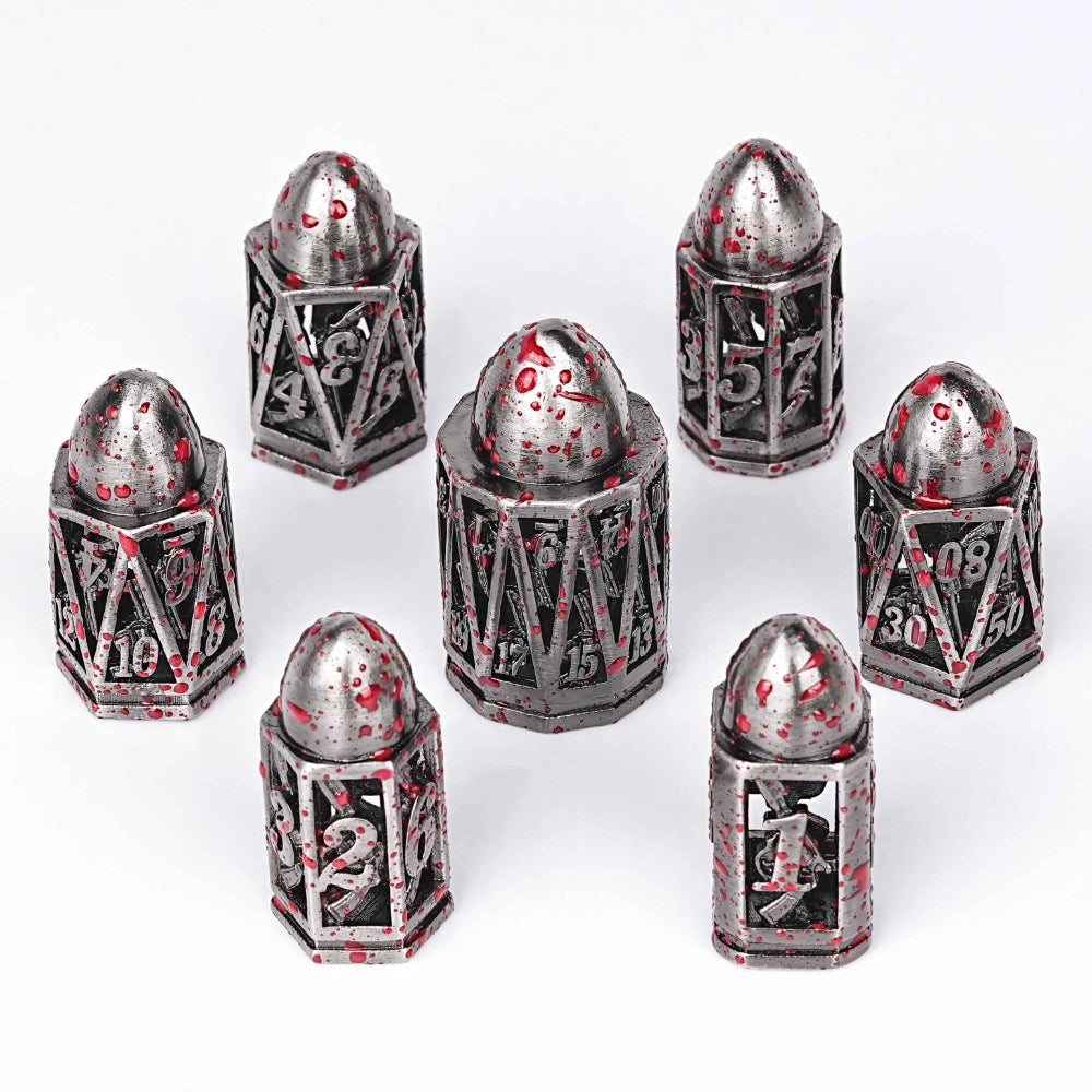 Cool metal hollow pistol bloody round tip DND bullet dice set | Bear Dice