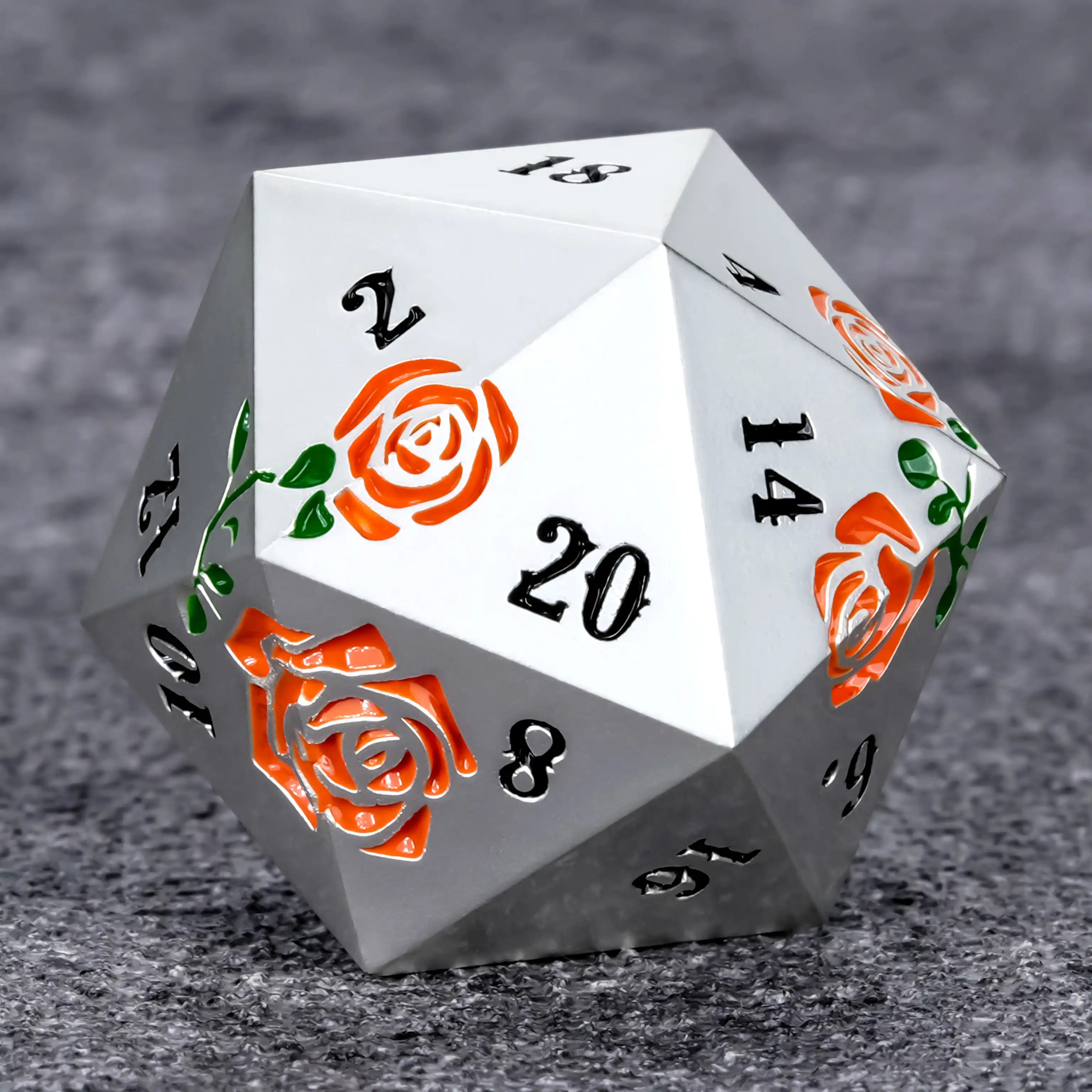 Silver rose metal DND dice D20, Valentine's Day gift | BearDice