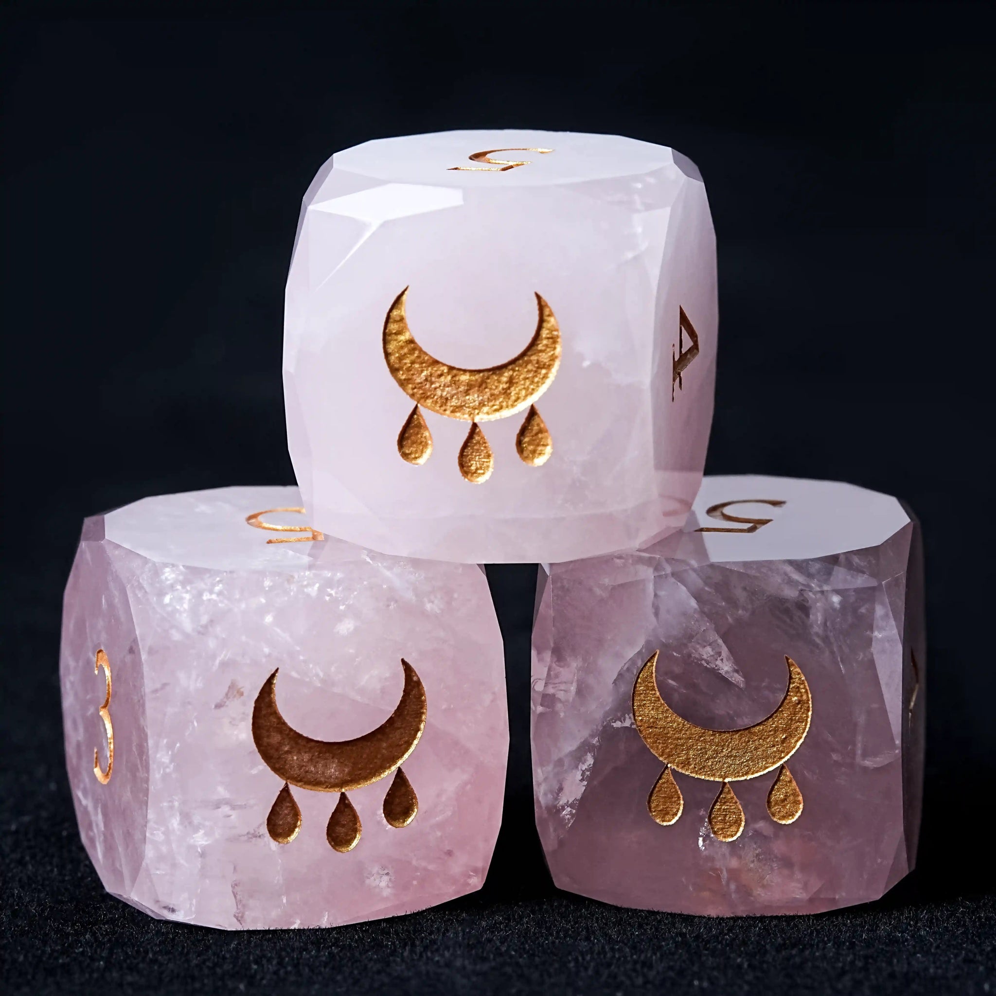 Kickstarter Dice - Natural Rose Quartz DND D6 Dice Engraved with the Gift of the Nile Pattern | Bear Dice