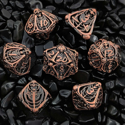 Necromancer Dice: Copper Metal Hollow Skull DND Dice Set | Bear Dice