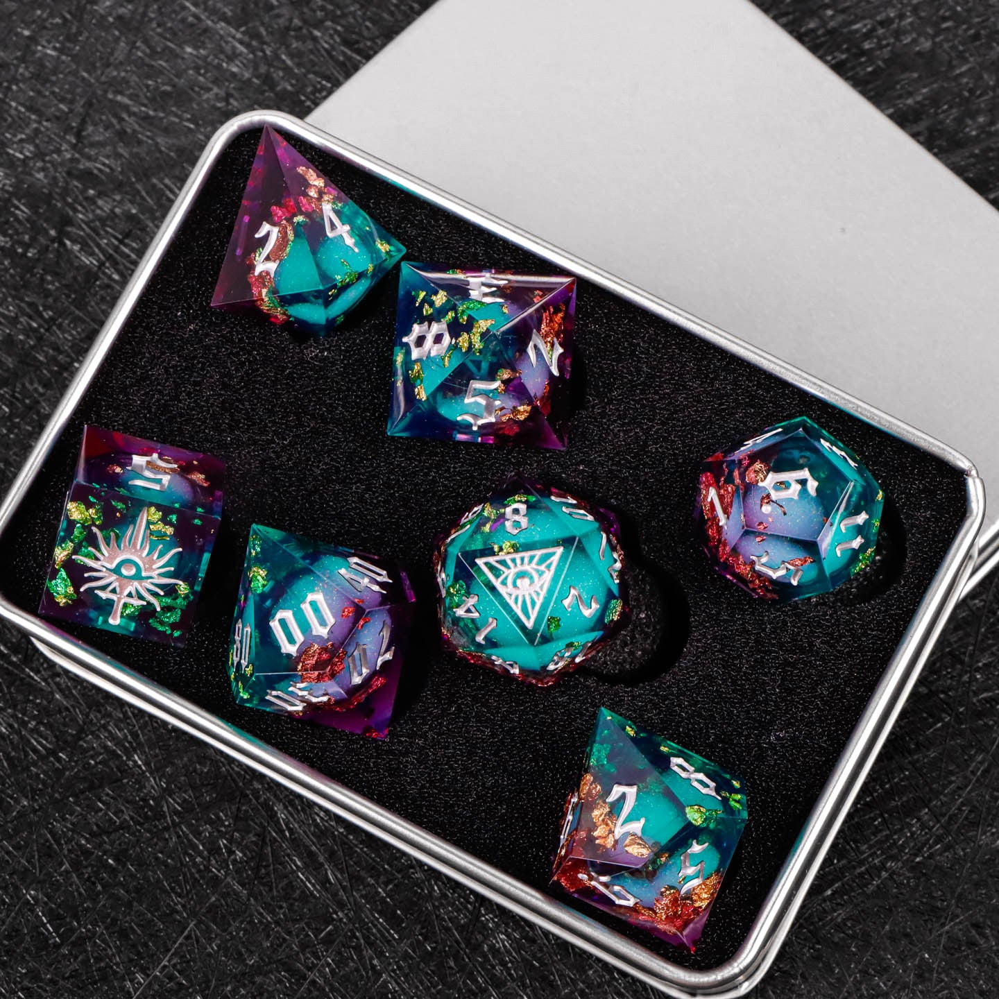 All-Seeing Eye Liquid-Core Resin Dice Set