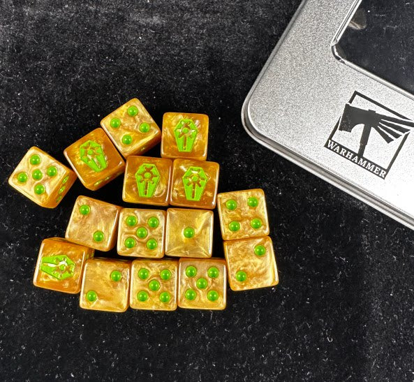 Warhammer 40K Necron Yellow Swirl Pearlescent Acrylic D6 Dice