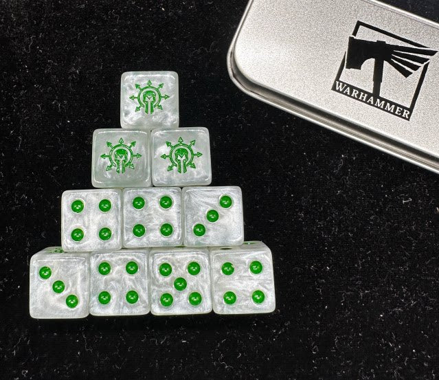 Warhammer 40K Chaos Knights White Swirl Pearlescent Acrylic D6 Dice
