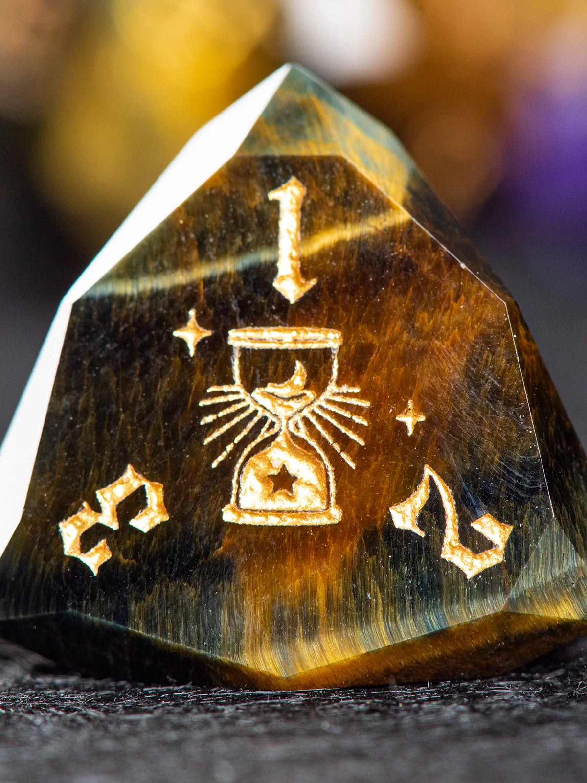 Natural stone multi-faceted yellow blue tiger cat pattern dnd dice COC running group dice board game color 20 face color
