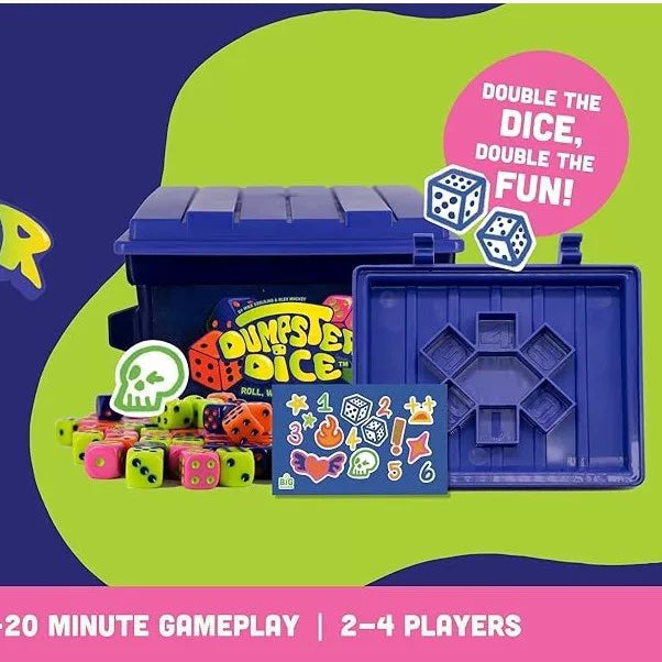 Fast-paced family dice game | Fun 4-player board and dice game with trash cans,