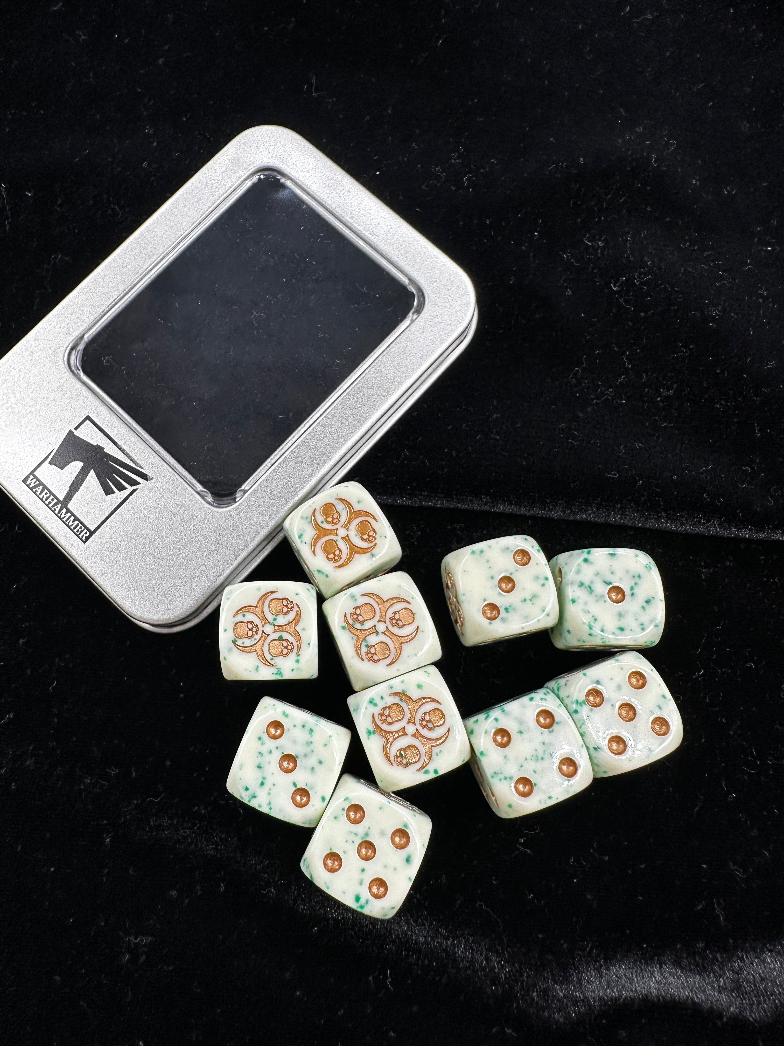 The Nurgle Dice is here, the Evil God Nurgle Dice, the Death Guard, the Merciful Father Warhammer 40k Warhammer Dice